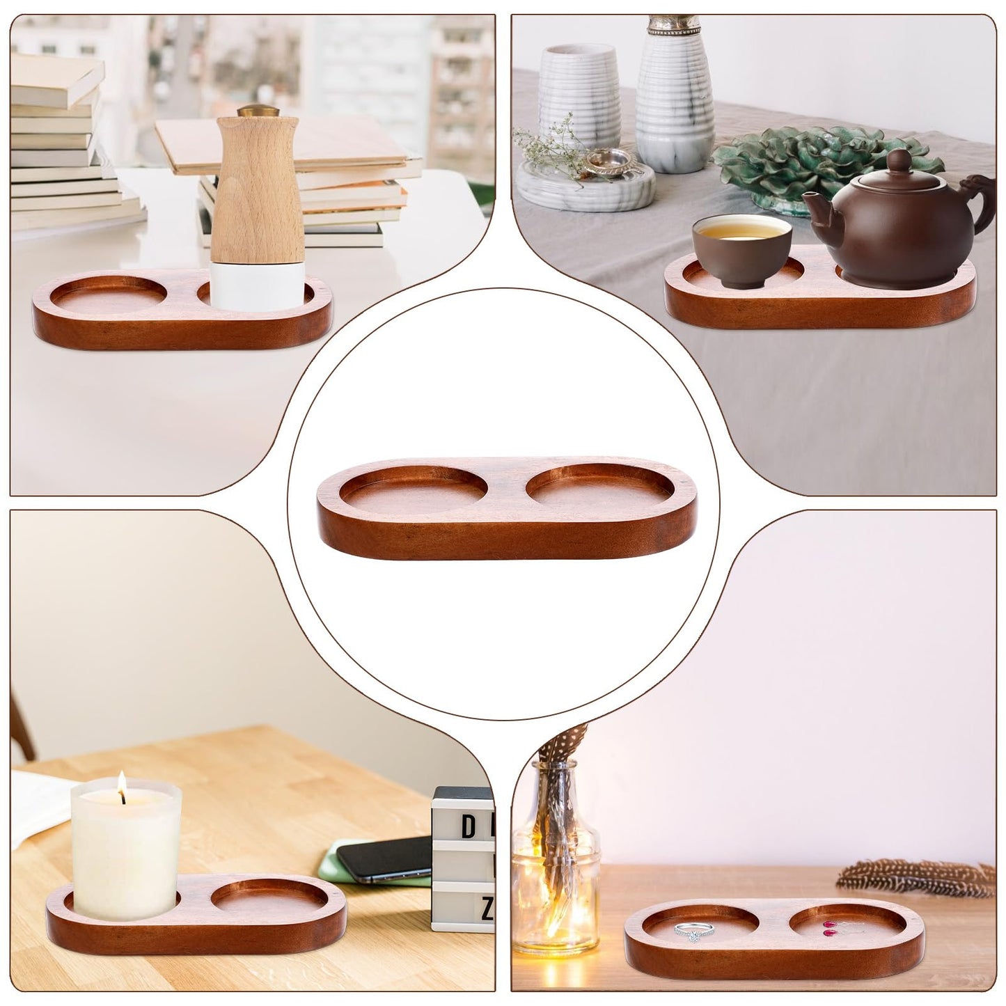 Salt and Pepper Mill Tray, Salt & Pepper Grinder Accessories Acacia Wood Tray Pepper Mill Holder & Rest Dining Table Protector fit Many Mills & Shakers (Pepper mill and salt mill are not included)