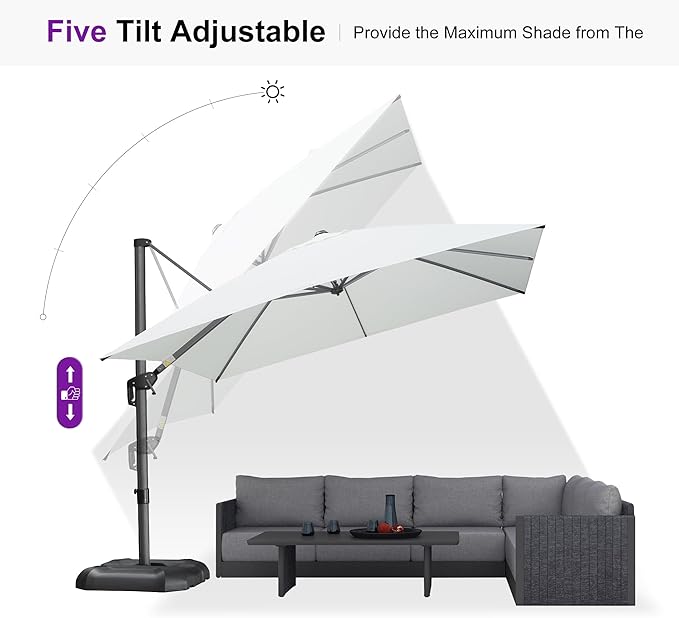 PURPLE LEAF 10'×10' Patio Umbrella with Base and Cover Outdoor Large Offset Cantilever Umbrella Heavy Duty Sun Umbrella for Garden Deck Pool Patio White