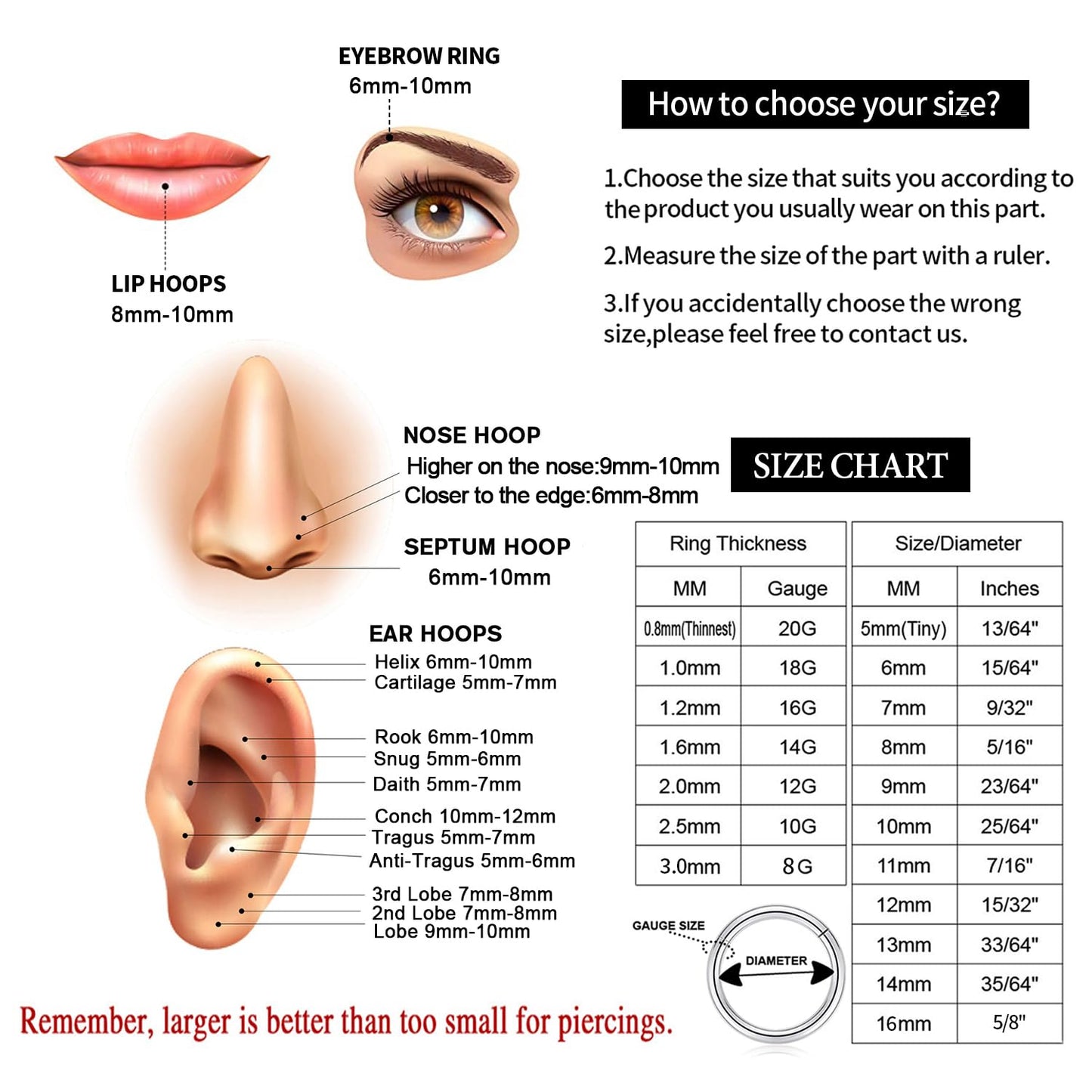 Nose Ring Hoop 18g Septum Ring 8mm Septum Jewelry Double Hoop Septum Clicker Gold Conch Piercing Jewelry Cartilage Earring with CZ Lip Rings Nose Hoop Surgical Steel Helix Earrings Nose Jewelry