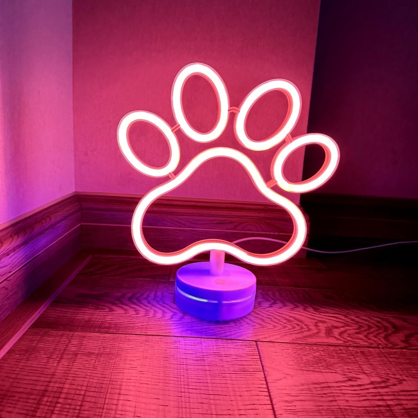 Dog Paw Neon Sign Lamp Dimmable LED with Standable Base and Touchable Switch,USB or 3-AA Battery Powered Neon Signs LED Desktop Wall Decoration for Party, Bedroom ,Birthday Christmas Gift