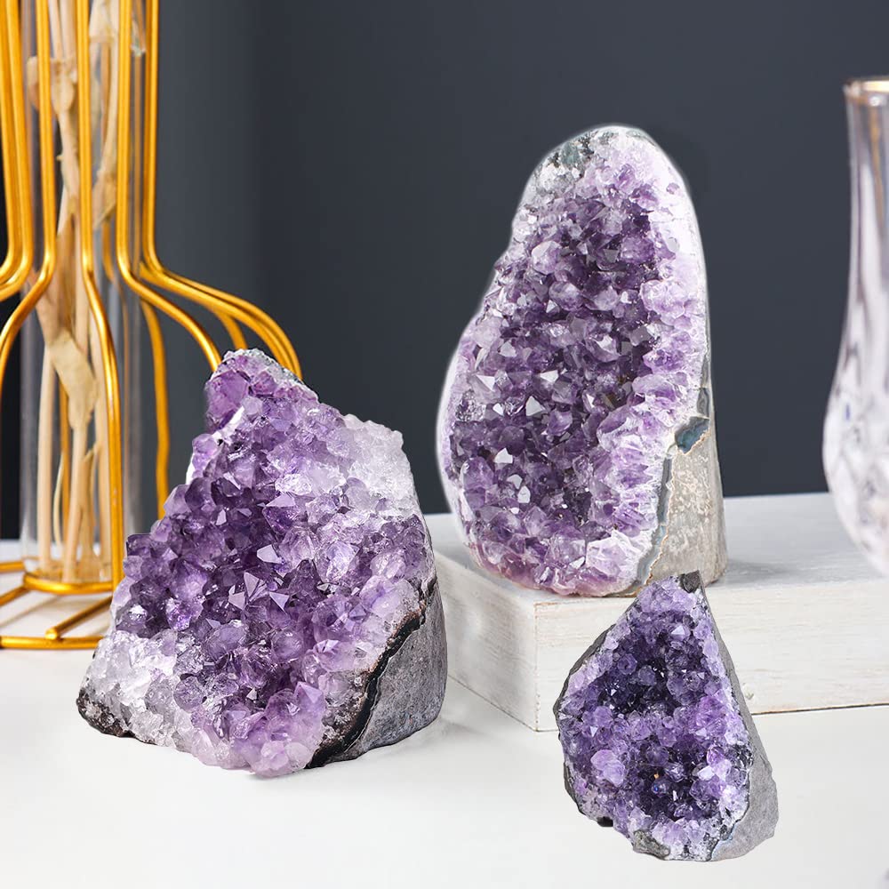 JIC Gem Natural Amethyst Crystal Cluster, Light Purple Quartz Geode, 2-3 lb