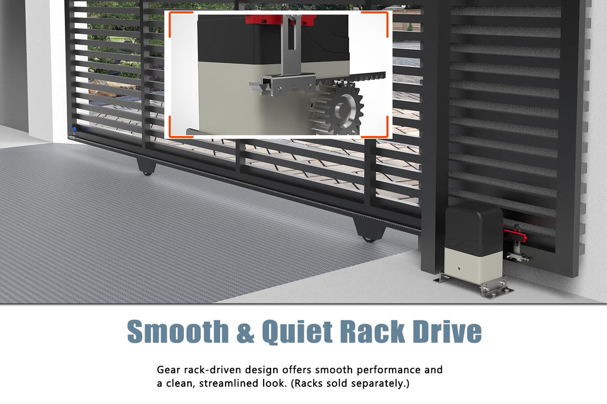 Blütezeit MJ-300 Sliding Gate Opener with 13.12ft Nylon Gear Racks – 900lb Lightweight Gate Motor, Quiet Rack Drive, Remote Controls & Auto-Close Function