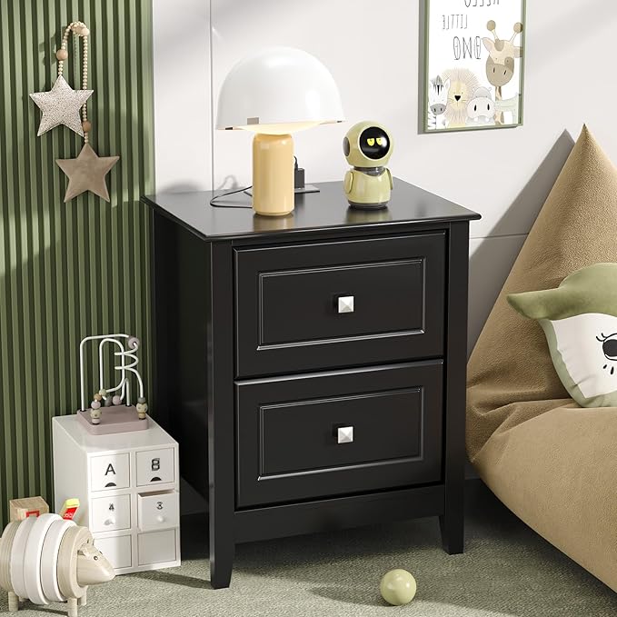 VINGLI 18.9" W Black Nightstand Set of 2