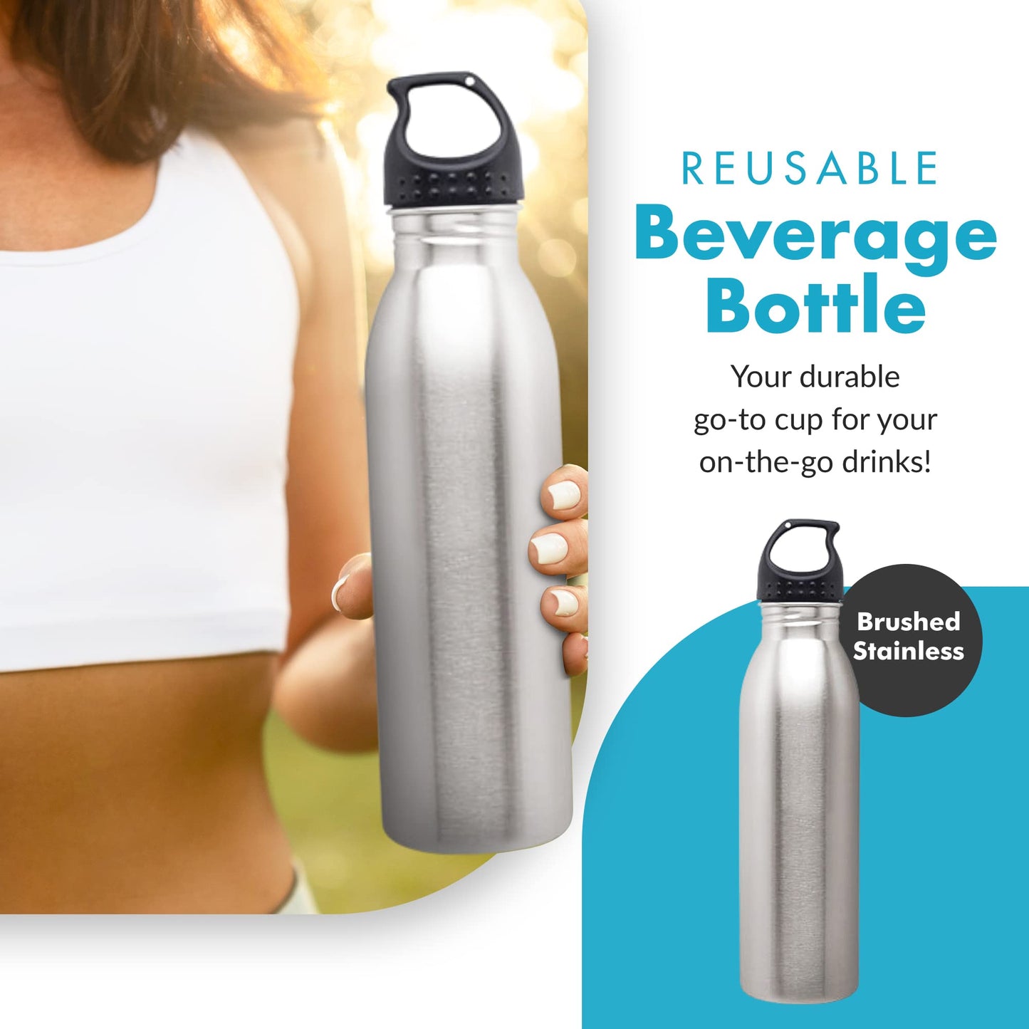 Simply Green Solutions Slim Line Stainless Steel Water Bottle, Single-Wall Reusable for Work & Daily Use, Handy Cold, Sleek & Slim, Brushed Stainless, 24 oz