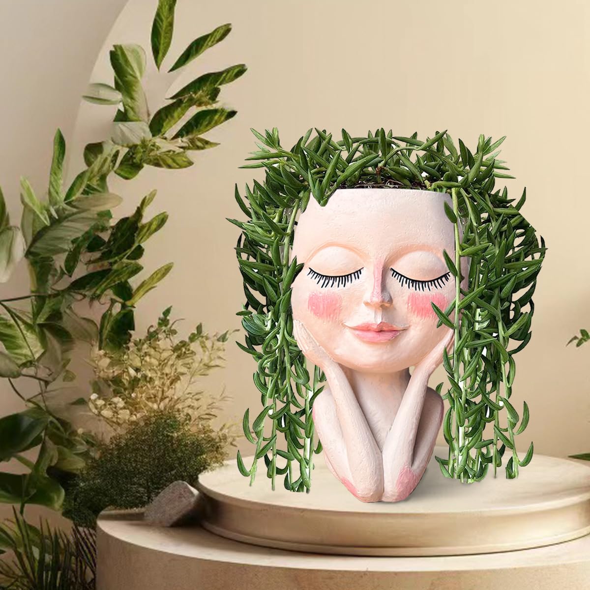 Head Planter Pot for Plants - Face Flower Pots Indoor Outdoor, Cute Succulent Head Planter, Creative Plant Pots With Drainage, Resin Cactus Planter Coffee Table Decor, Women/Mother Vase Gifts Ideas