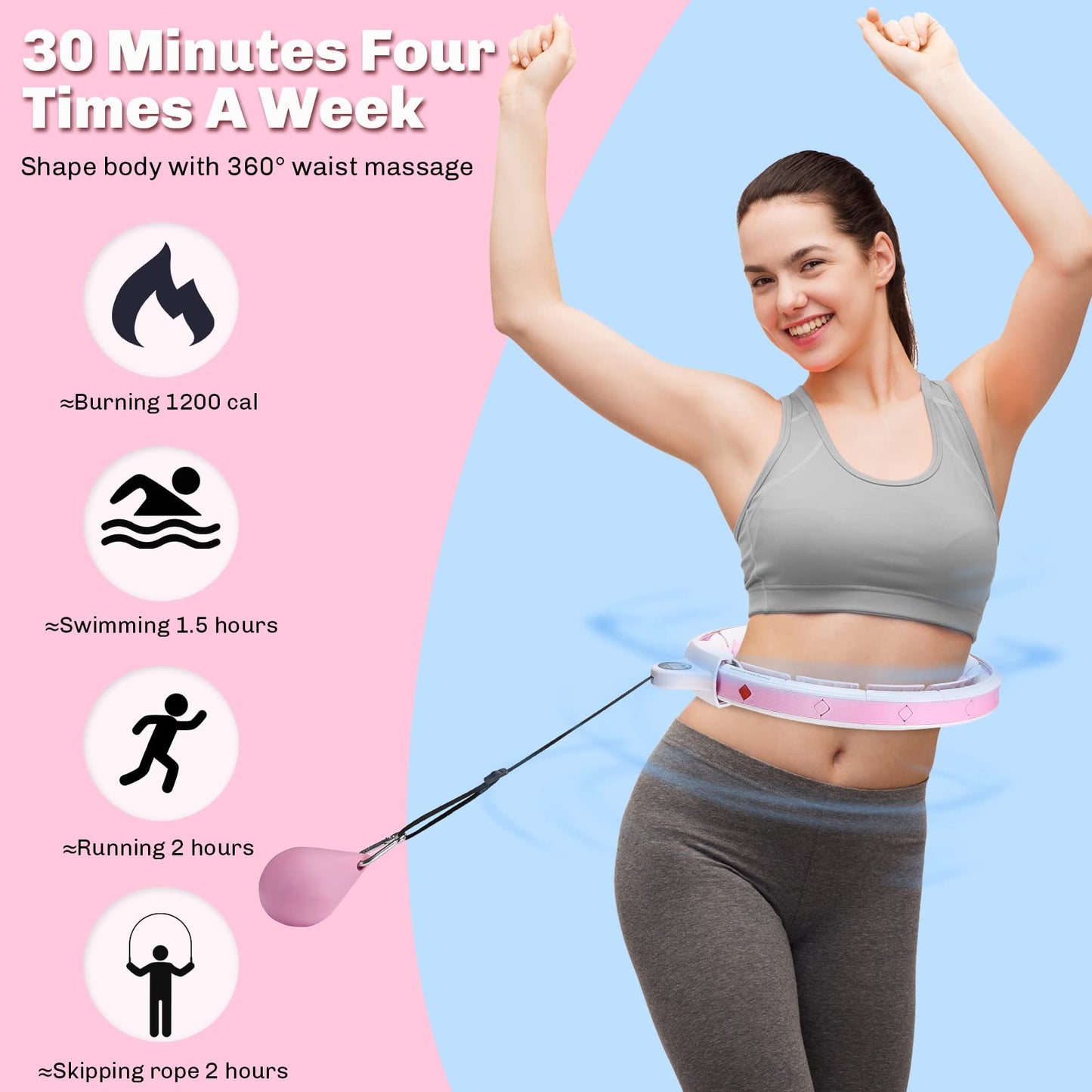 SURSPORT Smart Weighted Fitness Hoop, 3-in-1 Quick Weight Loss Fitness Massage Adjustable Weighted Hoops for Kids and Adults with Easy Detachable Knots, Gravity Ball