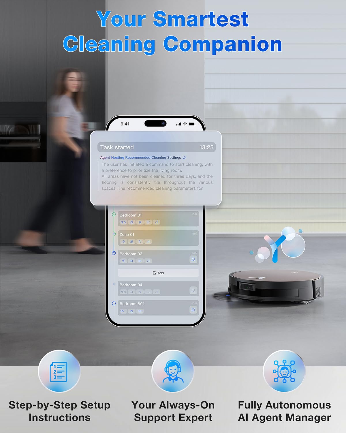 ECOVACS DEEBOT X11 OmniCyclone Robot Vacuum and Mop, PowerBoost Charging, OZMO Roller 2.0 Instant Self-Washing Mop, 19,500Pa Blast Suction, Bagless OmniCyclone Station, AIVI 3D Smart Navigation