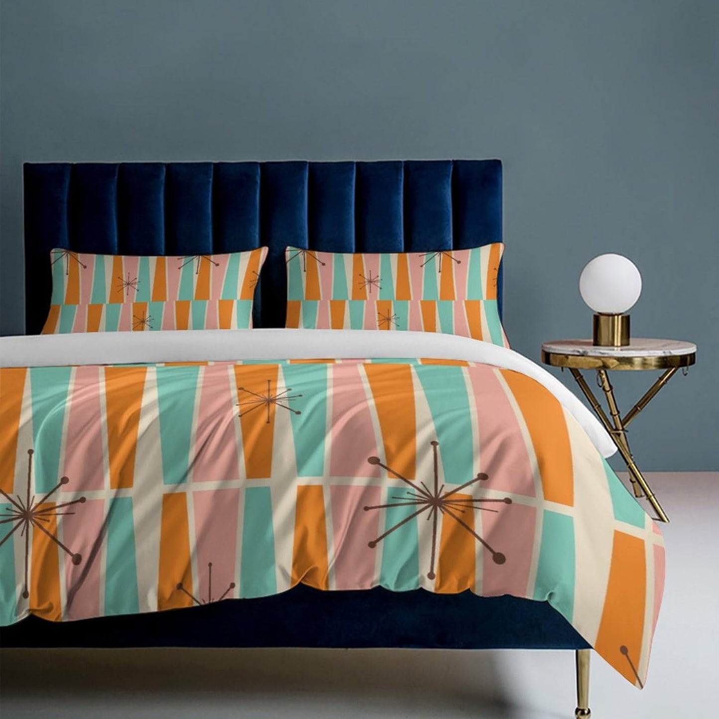 Modern Mid Century Duvet Cover Queen Retro Atomic Bedding Set, Rainbow Grid Comforter Cover Vintage Fifties 1950s Bed Set,Abstract Art Bedding 3 Piece (1 Duvet Cover 86"x70" + 2 Pillow Sham 20"x30")