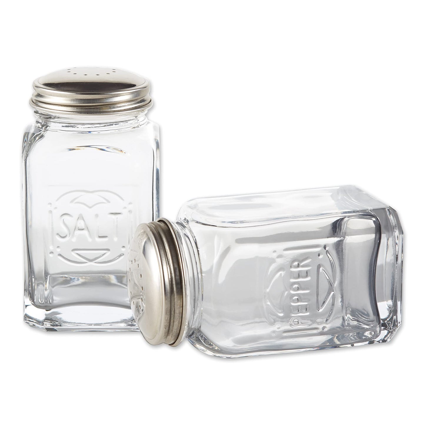 RSVP International Jumbo Retro Glass Salt & Pepper Shaker, Screw On Stainless Steel Lid, Each Shaker Holds 8 Ounces, Clear, 2.25x2.25x4.3, 2 Piece