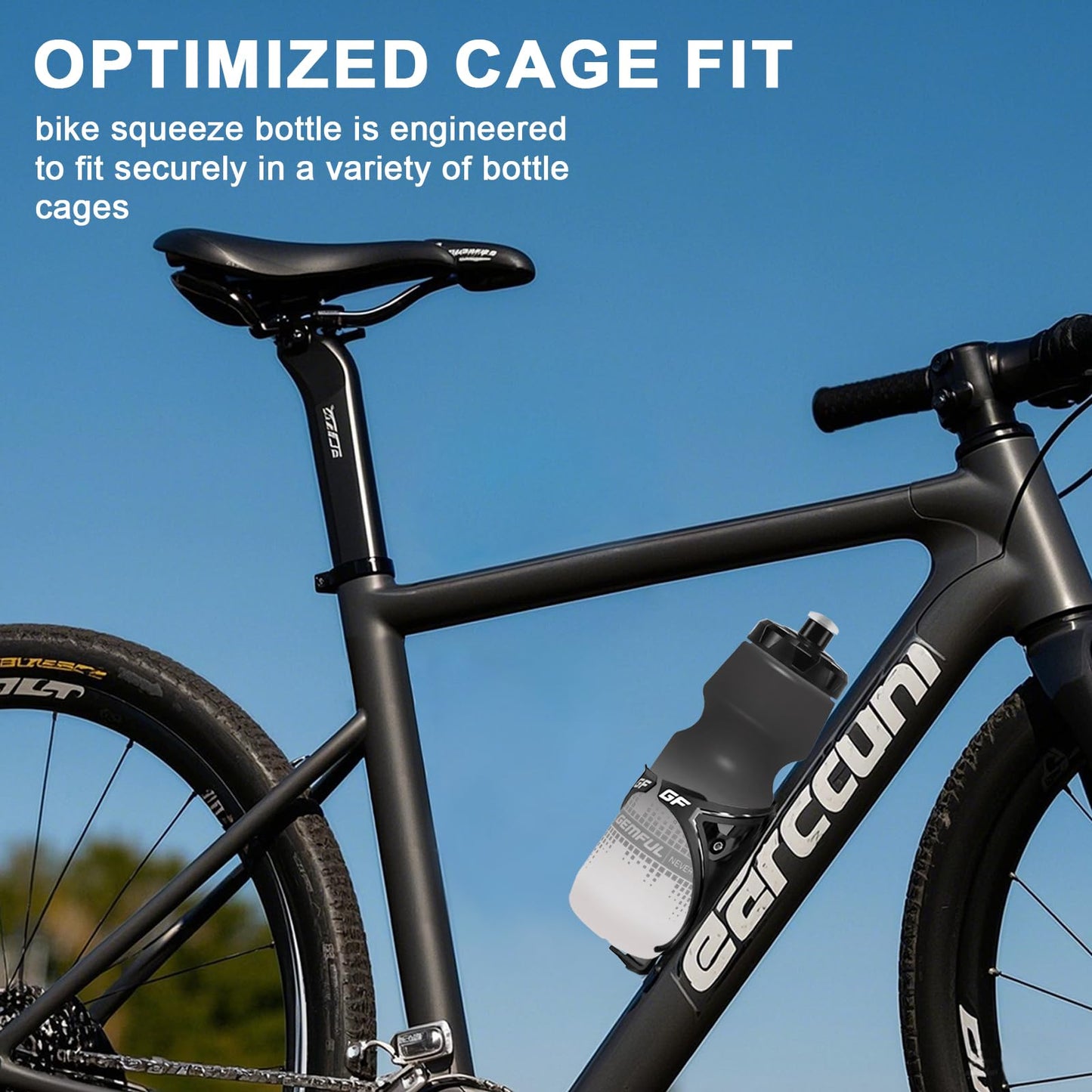 GEMFUL Bike Water Bottle Holder and Bicycle Bottle Combo 2 Pack Squeeze Cycling Water Bottle Cage 24oz 750ml Bpa Free Leakproof for Mountain Road Bikes Riding Cycle