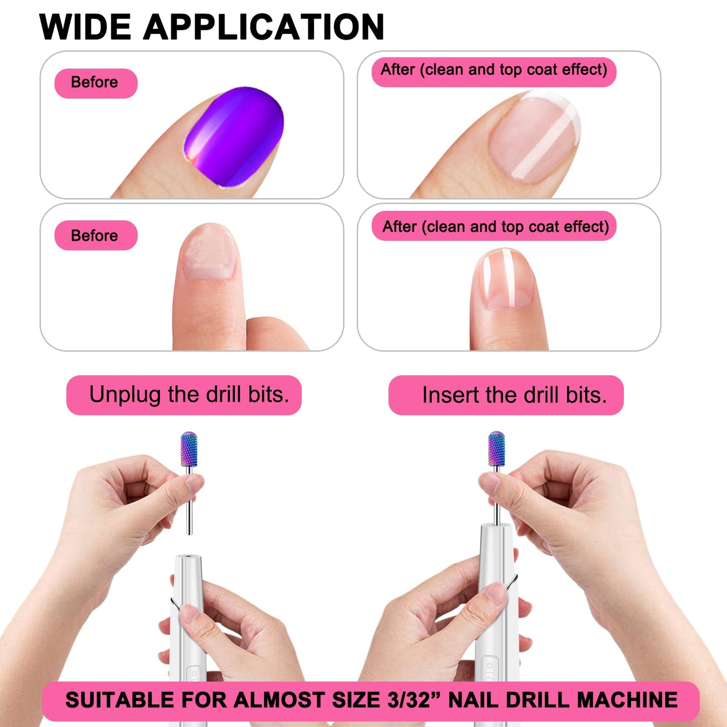 Cellentool 25Pcs Nail Drill Bits Set with Storage Box, 3/32 Inch Tungsten Ceramic Diamond Carbide Nail Drill Bits for Acrylic Gel Polish, Cuticle Efile Remover for Manicure Pedicure