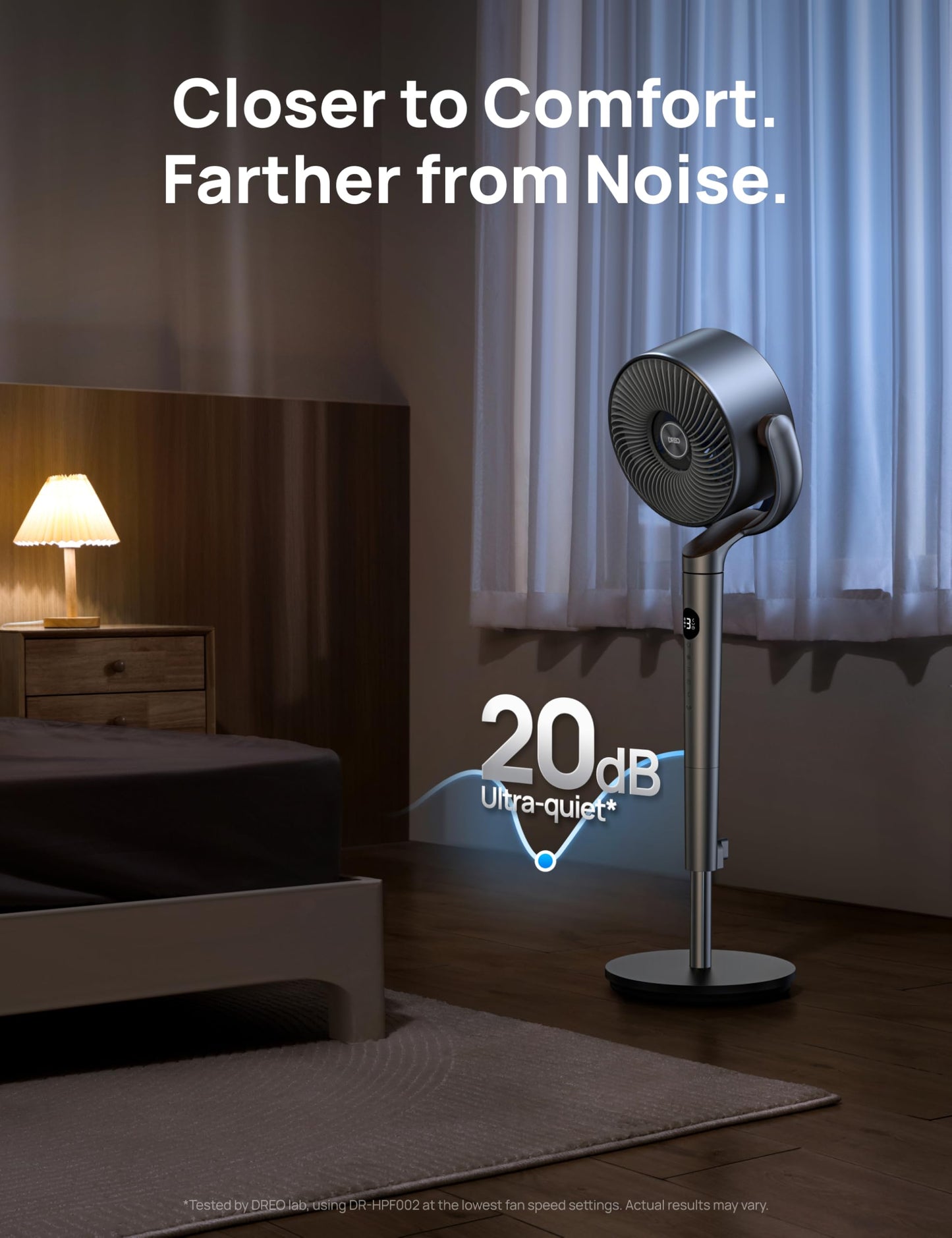 DREO Fan for Bedroom, 120°+120°Omni-directional Oscillating Fan, 90ft, DC Motor, 20 dB Quiet Standing Pedestal Fans, 8 Speeds, 3 Modes Circulator with Remote, 35-40" Adjustable Height, 8H Timer