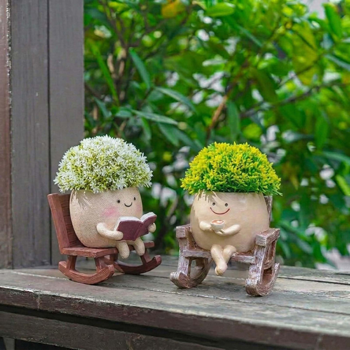 Smiley Face Planter Pot, Cute Rocking Chair Plant Pots for Indoor Outdoor, Unique Funny Drinking Coffee Flower Pot with Drainage Hole, Succulents Plant Gifts for Mother's Day, Birthday, Christmas