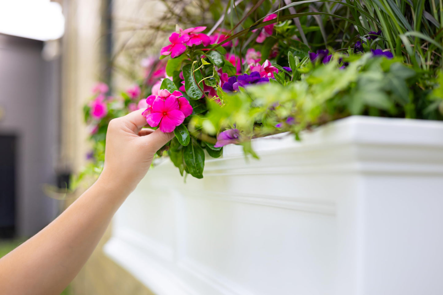 Mayne Fairfield 4ft Window Box - White - Durable Self Watering Resin Planter with Wall Mount Brackets, Plastic (5823-W)