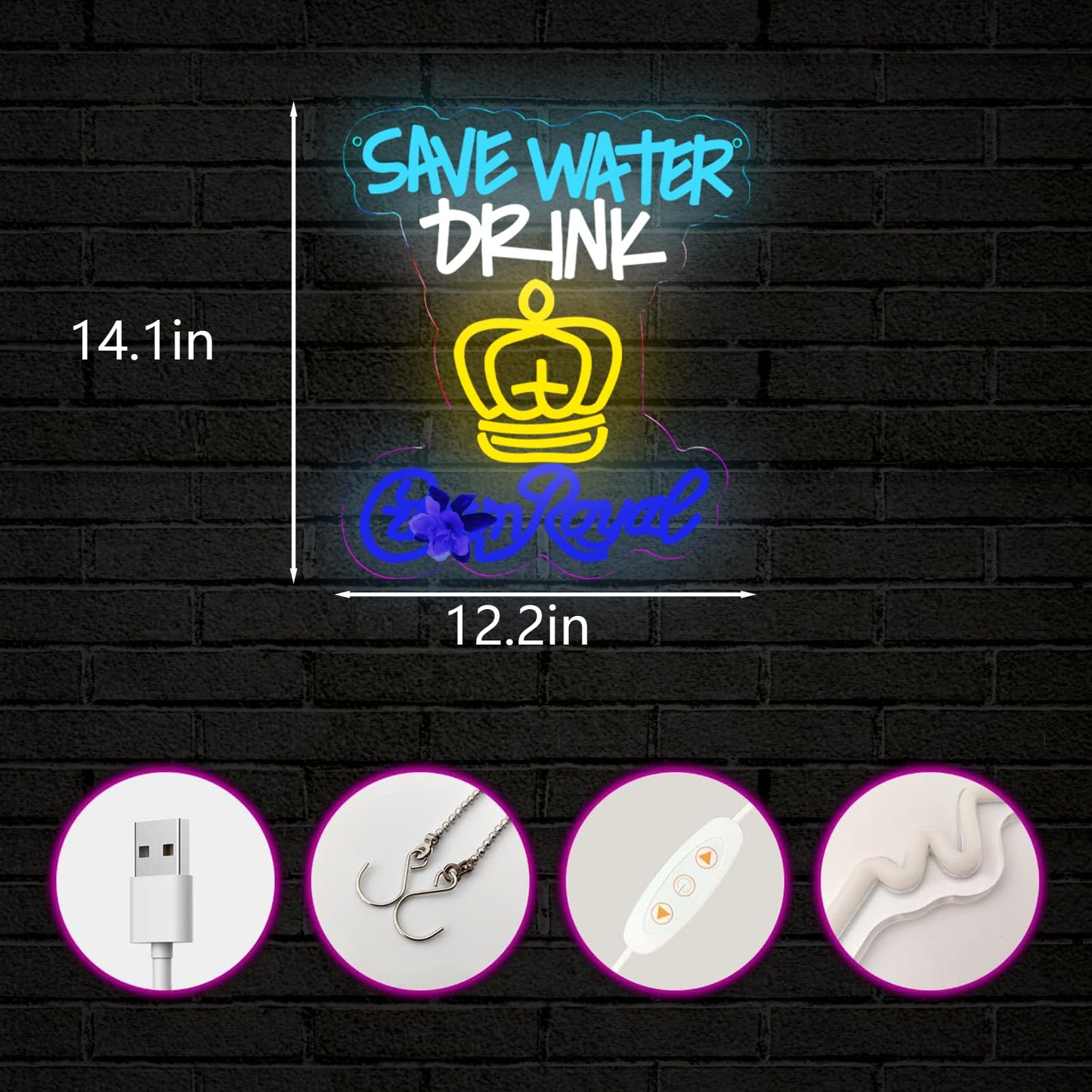 Balanar Save Water Neon Sign for Wall Decor ,Dimmable Whiskey Neon Sign for Man Cave,Party, Bars, Home Decor 、Holiday Gifts12.2 * 14.1inch