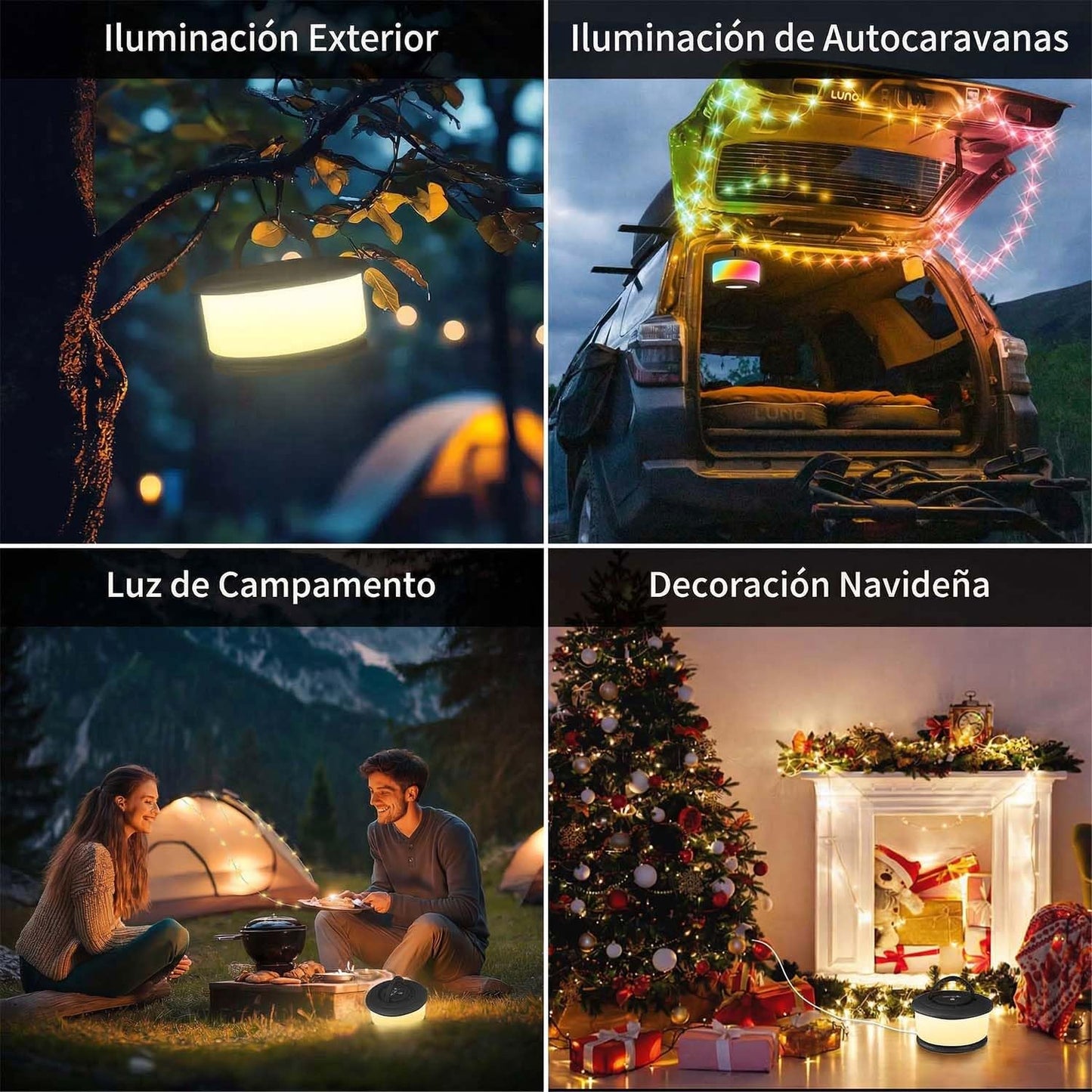 Camping String Lights,2 in 1 Upgraded 32.8FT Rechargeable Tent Lights String with 19 Lighting Modes,Quick Storage camping lights,Portable LED Lamp for Bedroom Yard Decor Christmas Camping(Black)