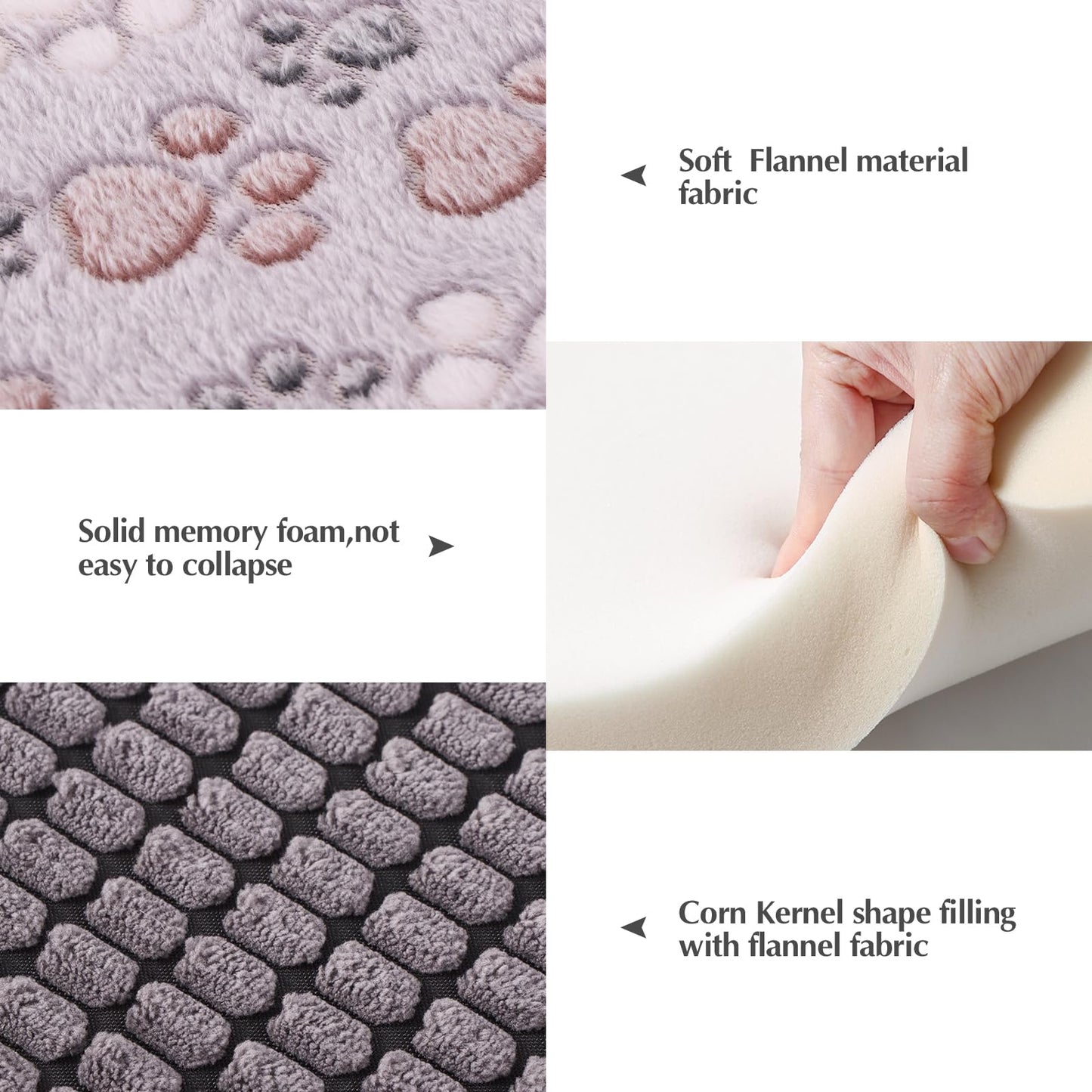 BVAGSS Dog Bed Mat,Reversible Dog Crate Pad, Memory Foam Dog Beds, Soft Warm Pet Cushion for Small Medium Dogs, Washable Pet Sleeping Mattress Kennel Bed Pad XH079 (76x50x4cm,Grey Paw)