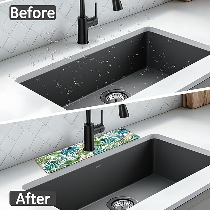 2PCS 15" X 5.5" Kitchen Sink Splash Guard Faucet Mat Leaf Super Absorbent Fast
