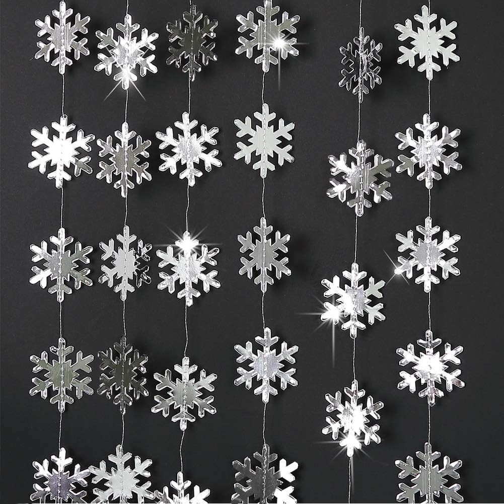 Cheerland Clearance Silver Snowflakes Decorations Garland for Winter Hanging Decoration Winter Wonderland Christmas Onederland Office Dorm Holiday Bridal Shower Ceiling Decor Xmas Backdrop Baby Shower