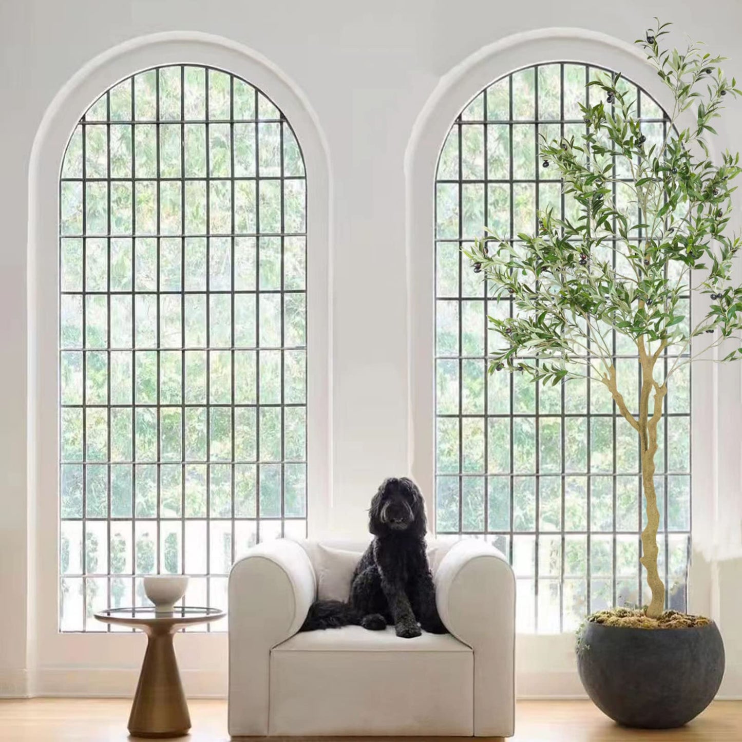 Nafresh Tall Faux Olive Tree,7ft(84in) Realistic Potted Silk Artificial Indoor with Green Leaves and Big Fruits for Home Office Living Room Bedroom Stairs Foyer Decor.
