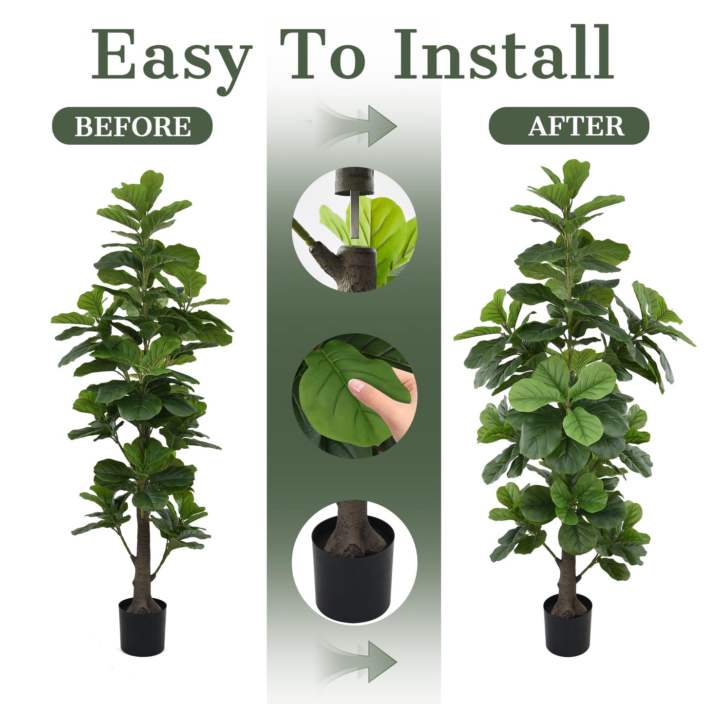 Artificial Fiddle Leaf Fig Tree 6ft - Tall Faux Ficus Lyrata Plant with Realistic Leaves and Large Trunk, 72" Fake Fig Tree in Pot for Home Living Room Office Porch Indoor Decor Perfect Housewarming