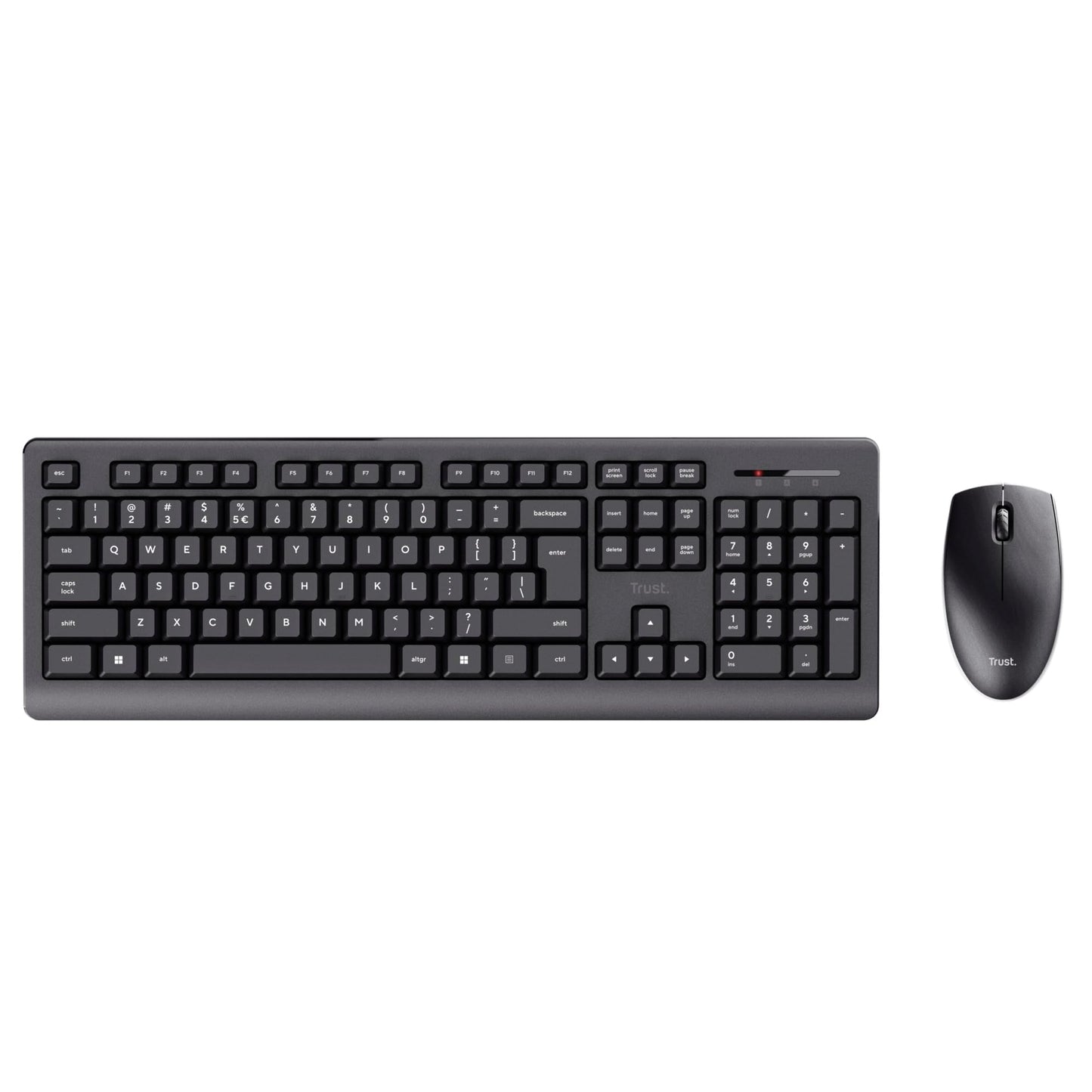 Trust Primo Wireless Keyboard and Mouse Set QWERTY UK Layout, Low Profile Keys, Spill-Resistant, One USB Receiver, Ambidextrous Wireless Mouse, Home Office Combo for PC Laptop Mac - Black