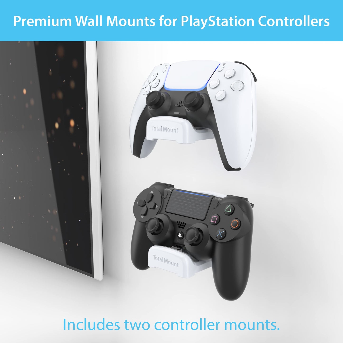 TotalMount Holders for PS5 Controllers – Premium Mounts Will Not Damage Your Wall with Screws or Permanent Adhesive (Wall Stands for PlayStation Controllers – Two Pack)