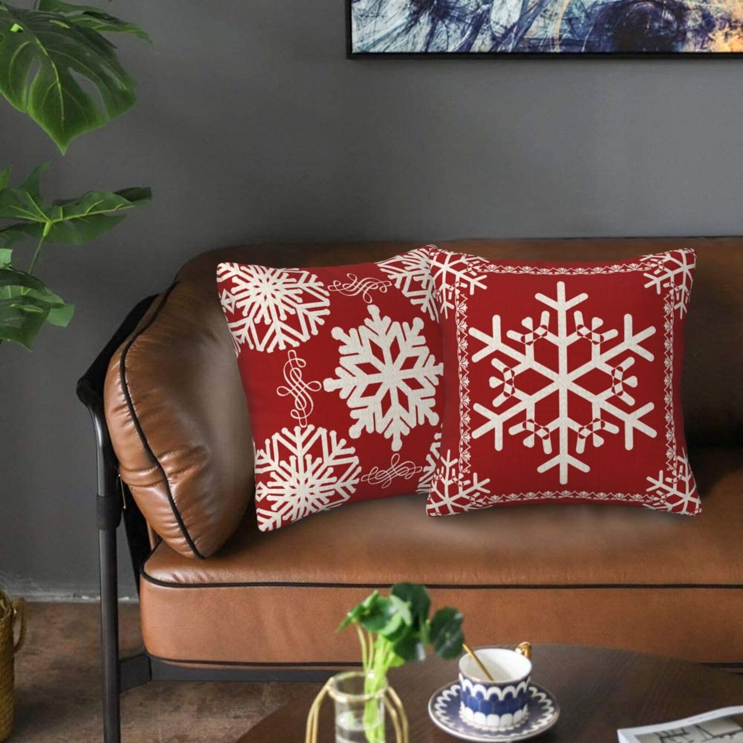 NIDITW Set of 2 Sister Birthday Gift Joy Peace Noel Beautiful Snowflakes Body Red Cotton Burlap Linen Throw Pillow Case Cushion Cover Sofa Outdoor Decorative Square 18X18 Inches