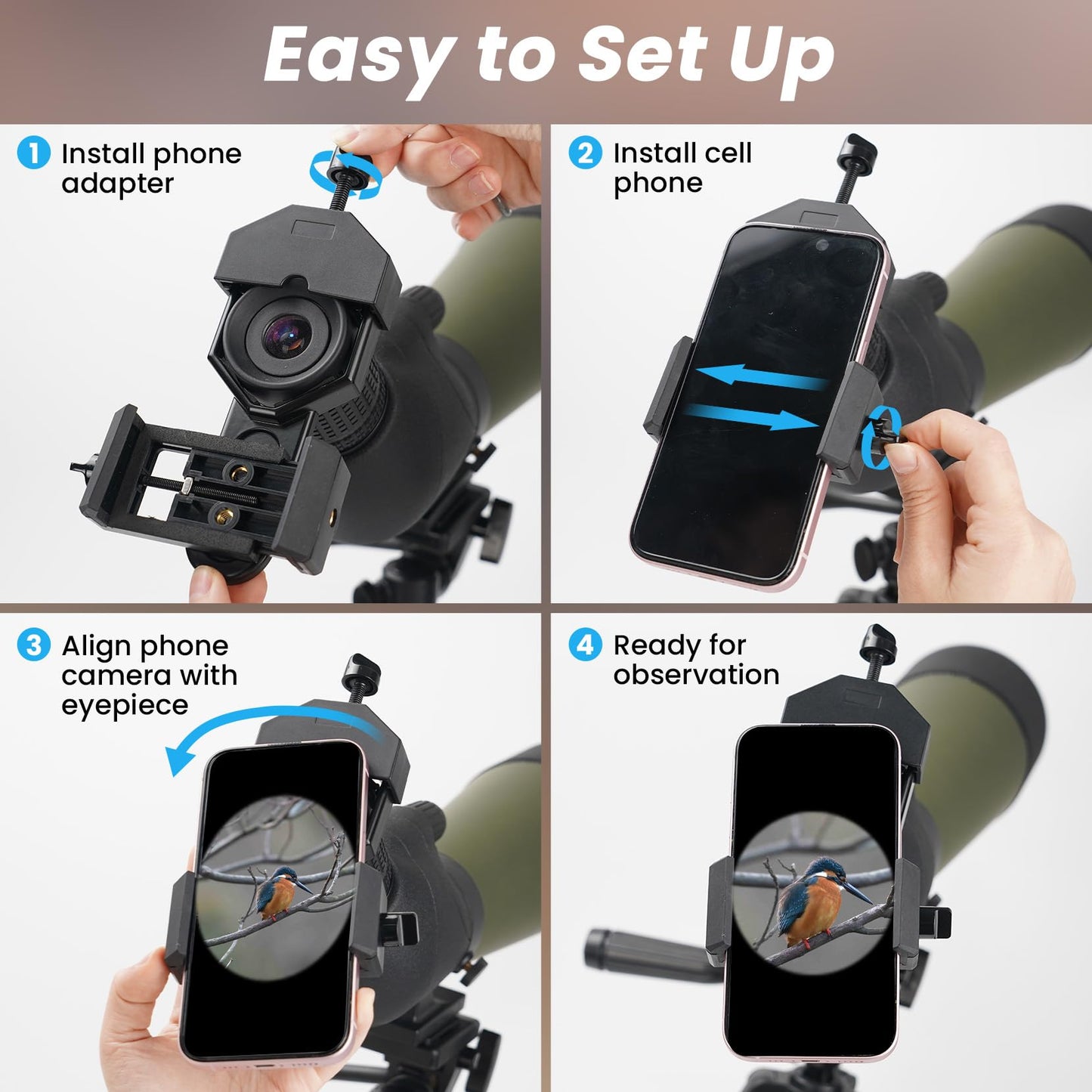 GOSKY Smartphone Adapter Mount Regular Size - Compatible with Binoculars, Monoculars, Spotting Scopes, Telescope, Microscopes Fits almost all Smartphones on the Market Record Nature and The World