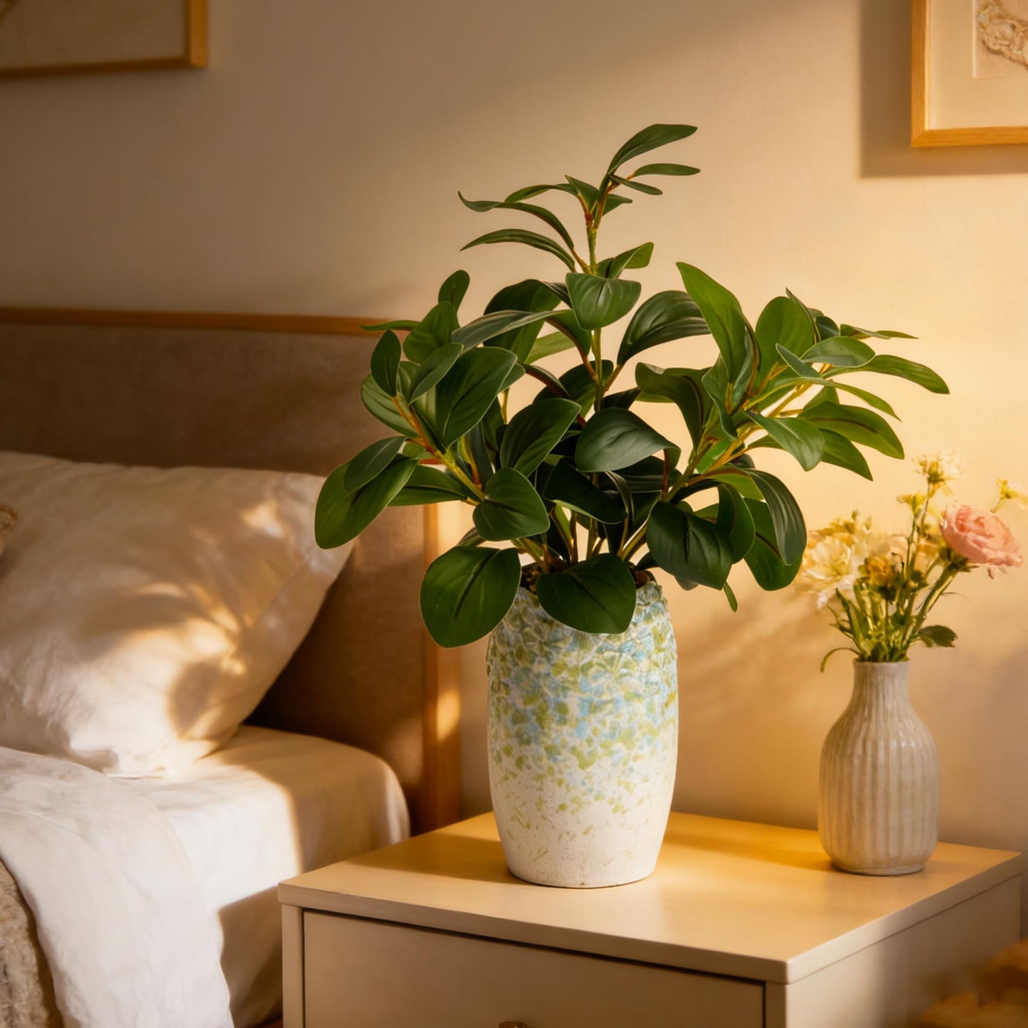 K&Y Realistic Artificial Potted Plants Olive Wild Fern Berry Decor Low Maintenance Faux Greenery Indoor Fake Plants for Home Office Bathroom Kitchen Desk Shelf (Green Flower vase Potted Plant)