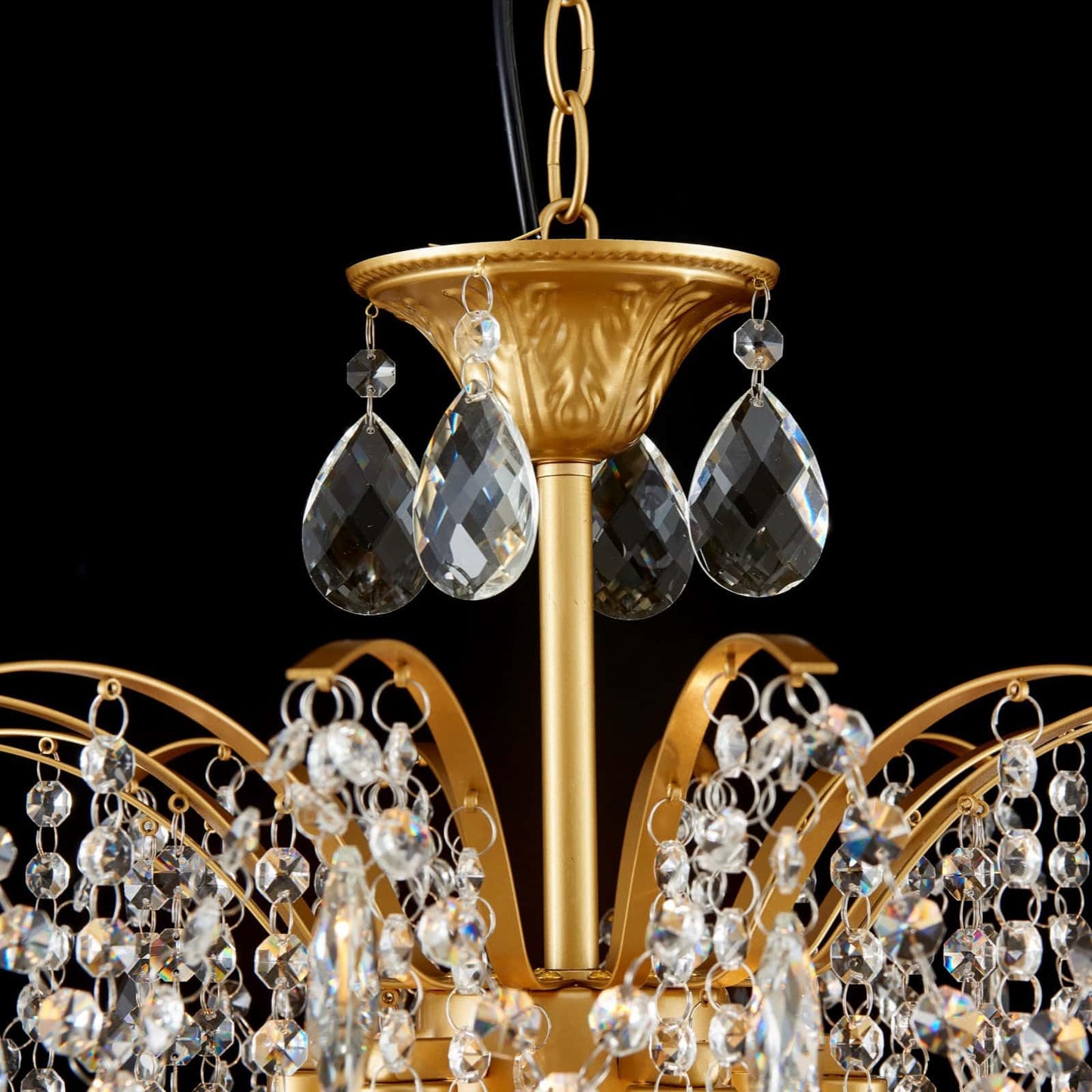 FashEase K9 Crystal Chandeliers, Mid-Century Modern Style for Living Room, Bedroom, Dining Room, D20in x 20-70in Adjustable Height, Gold Finish