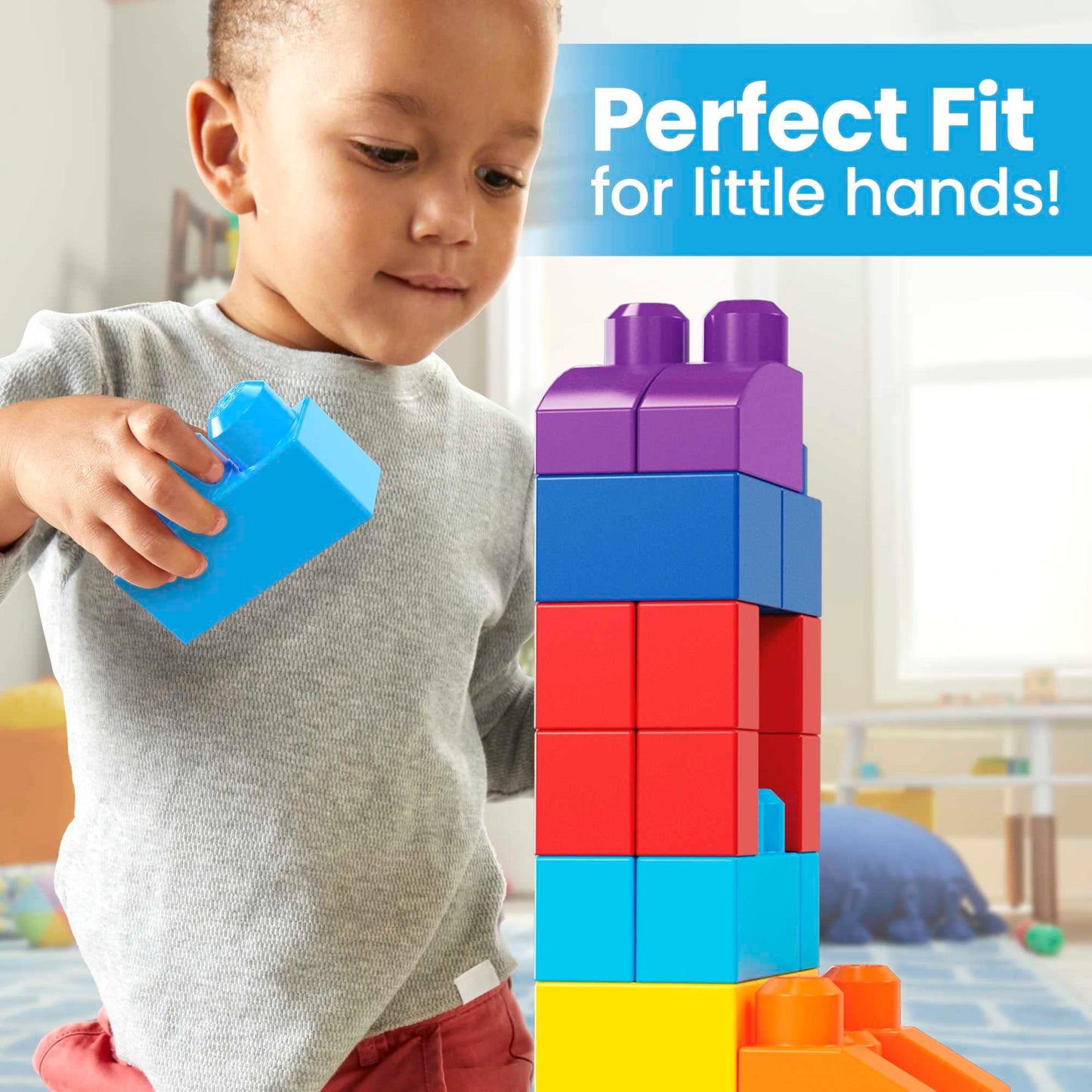 MEGA BLOKS Fisher-Price Toddler Block Toys, Big Building Bag with 80 Pieces and Storage, Blue, Gift Ideas for Kids Age 1+ Years, DCH63