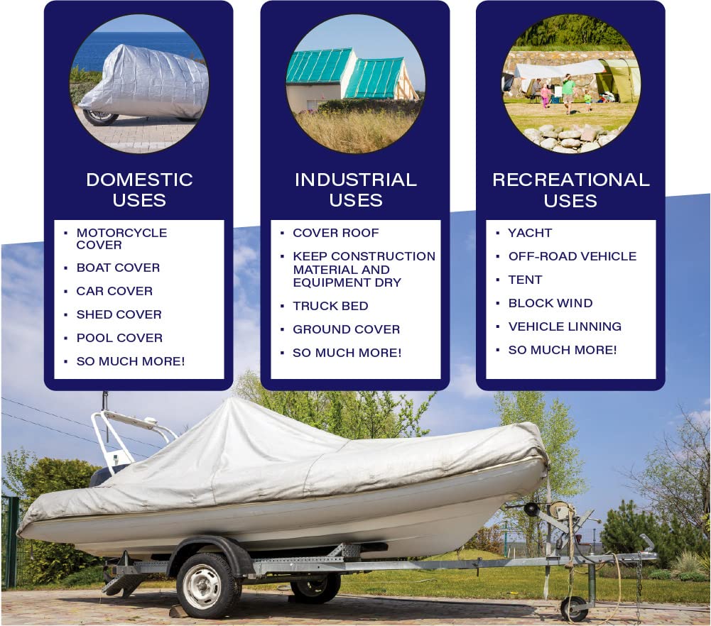 COMFITWEAR Super Heavy Duty Tarp Cover Reinforced Grommet Multi-Purpose Pool Cover Boat Tarp Camping Tarp UV Resistant Waterproof Tarpaulin Canopy Tent Waterproof Tarp Cover (Black-Silver, 25' X 40')