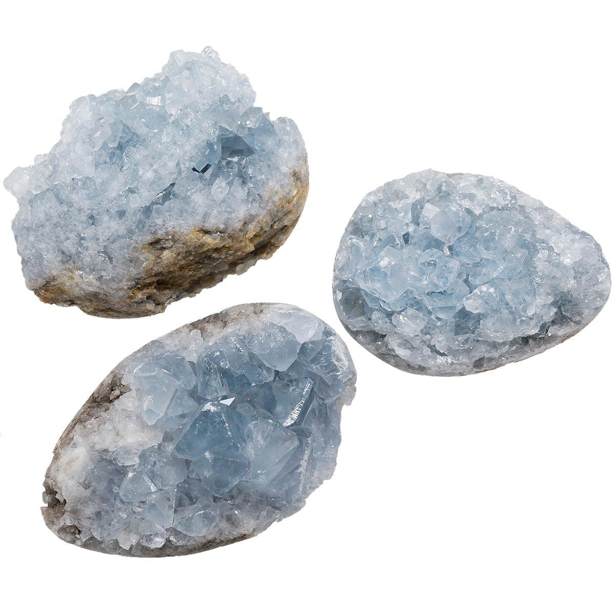 mookaitedecor Bundle - 2 Items: Natural Raw Amber Calcite Crystal Cluster Geode Stone & Natural Celestite Mineral Crystal Geode Cluster Specimen Stone for Crystals Healing Home Decor