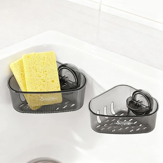 2 PACK Suction Cup Sink Corner Rack, Corner Sinks Strainer Basket Sponge Holder