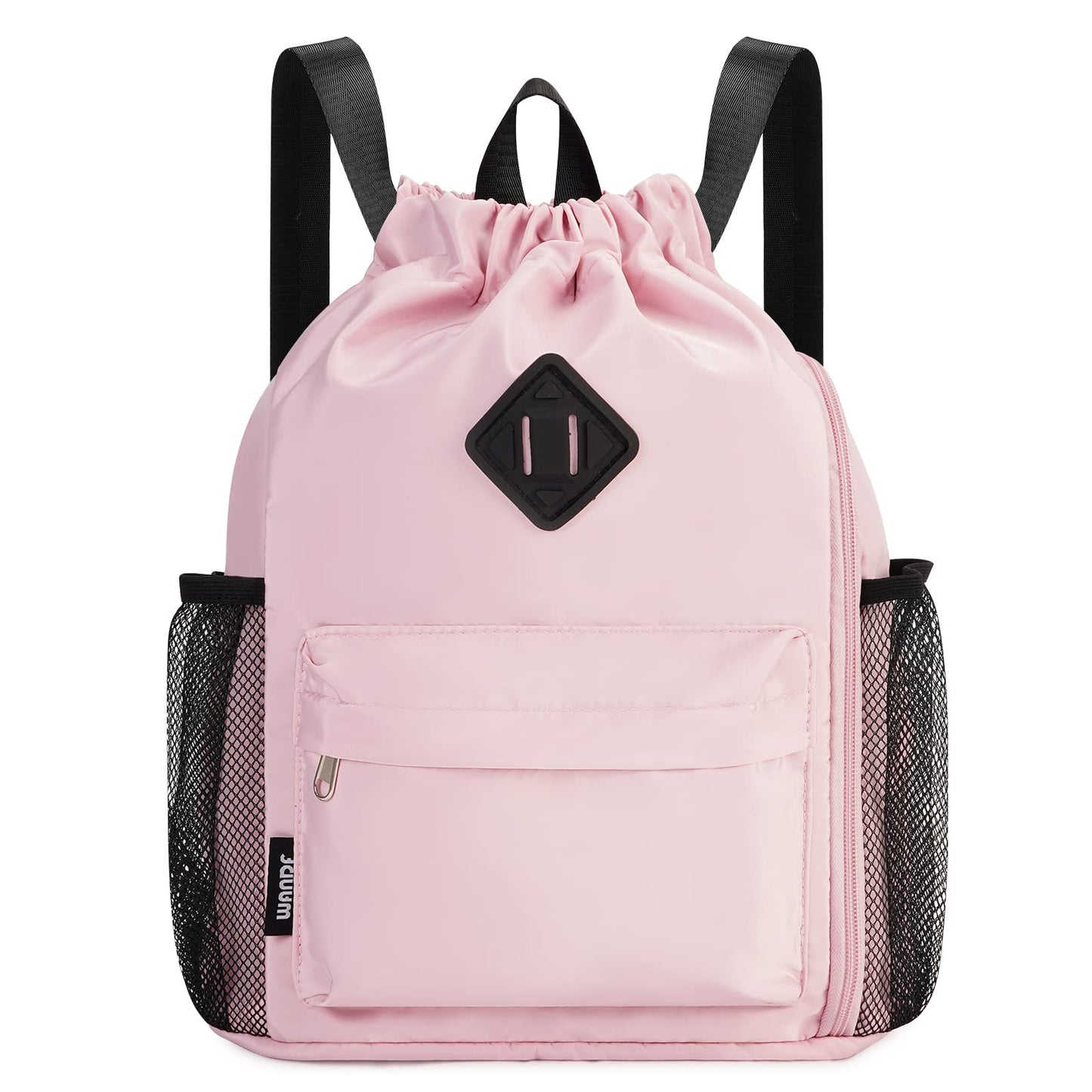 WANDF Drawstring Backpack Sports Gym Bag with Shoes Compartment, Water-Resistant String Backpack Cinch for Women Men (Small,Pink)