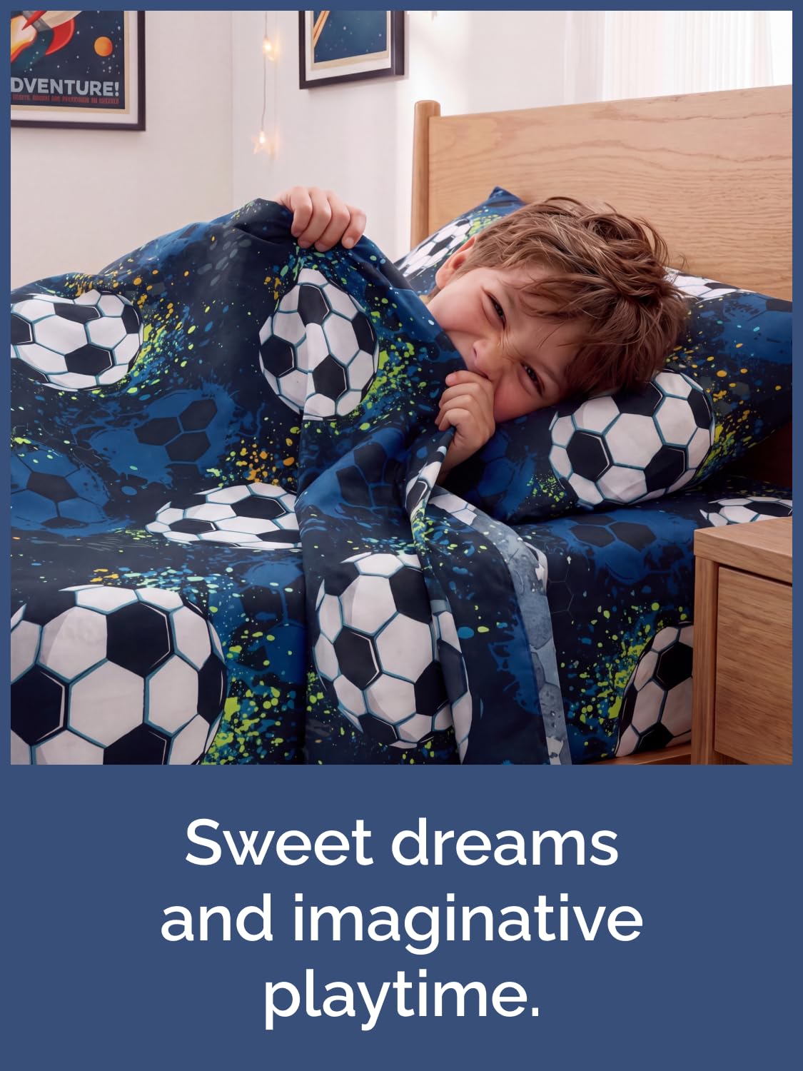 CGK Unlimited Kids Midnight Soccer Full 4 Piece Sheet Set - Boys, Girls, Teens, Toddler - Easy Fit Deep Pockets - Soft, Cooling & Breathable Sheets - Cute, Cozy, Fade & Wrinkle Free - Machine Washable