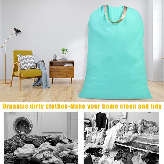 Cotton Canvas Laundry Bag with Handles & Drawstring Straps, Heavy Duty Extra