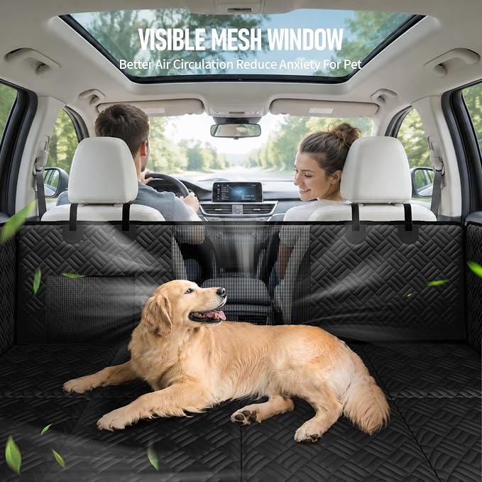 PROZAR Dog Car Seat Cover for Back Seat, Hard Bottom Back Seat Extender, Pet Cover for Dogs - Supports 400lbs, Waterproof Heavy Duty Scratch Dog Hammock for Compact Cars/SUVs, 51in -Black