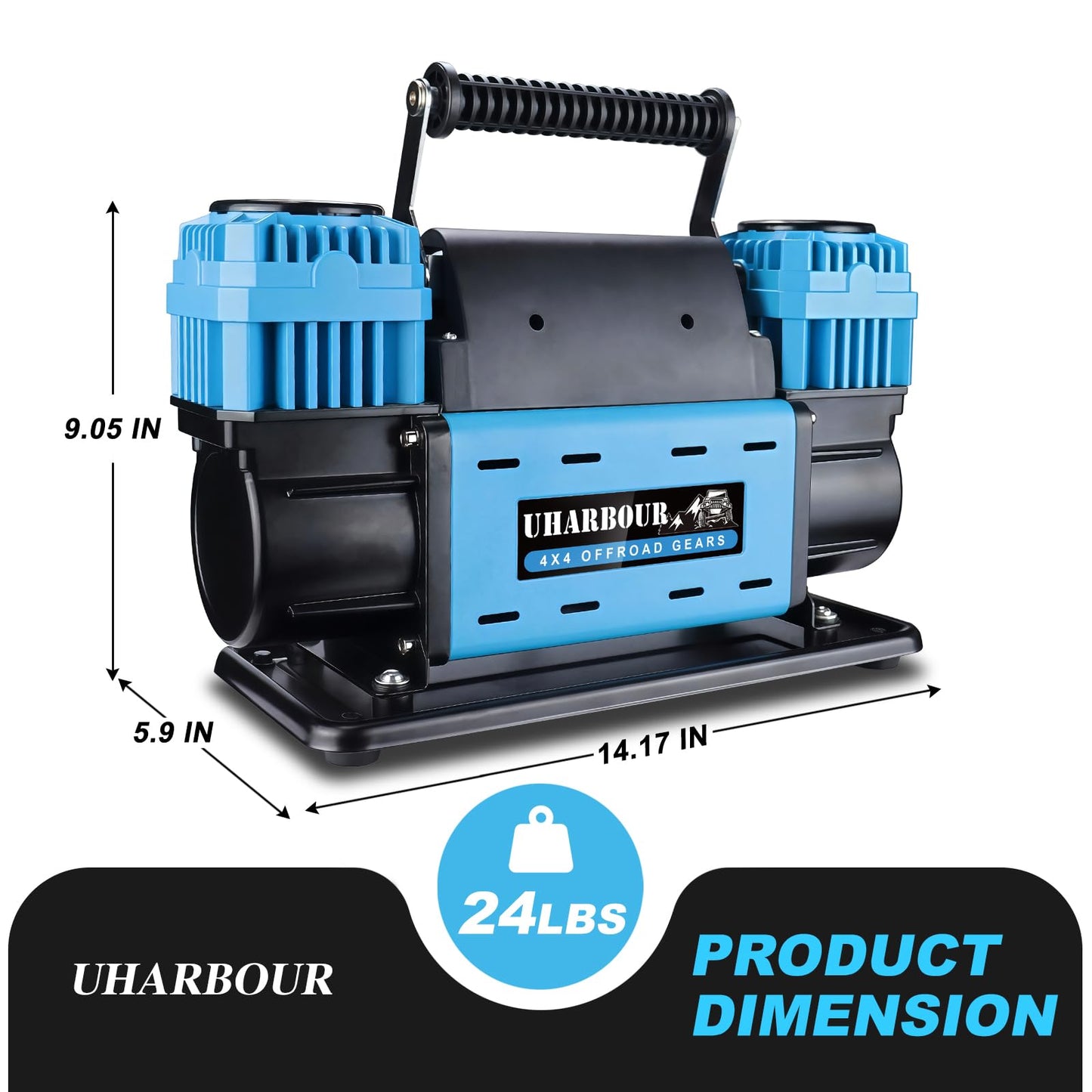 Uharbour 12V Offroad Air Compressor 10.6 CFM with Pressure Gauge, 12 Volt Offroad Air Compressor Dual Cylinder Heavy Duty for 4x4 Truck Car SUV with Carrying Bag