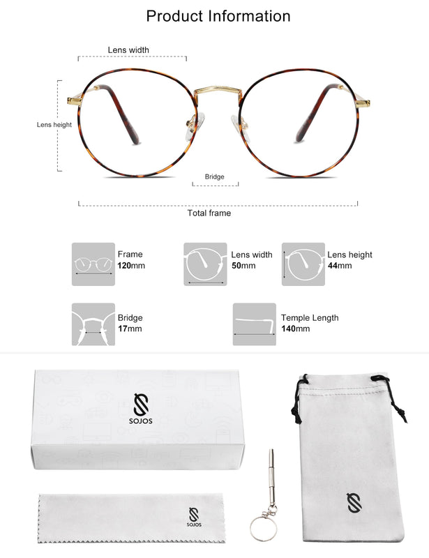 SOJOS Blue Light Blocking Computer Glasses Round Eyewear Anti Blue Light Lens Preppy Chic SJ5024 with Demi Frame/Anti-Blue Light Lens