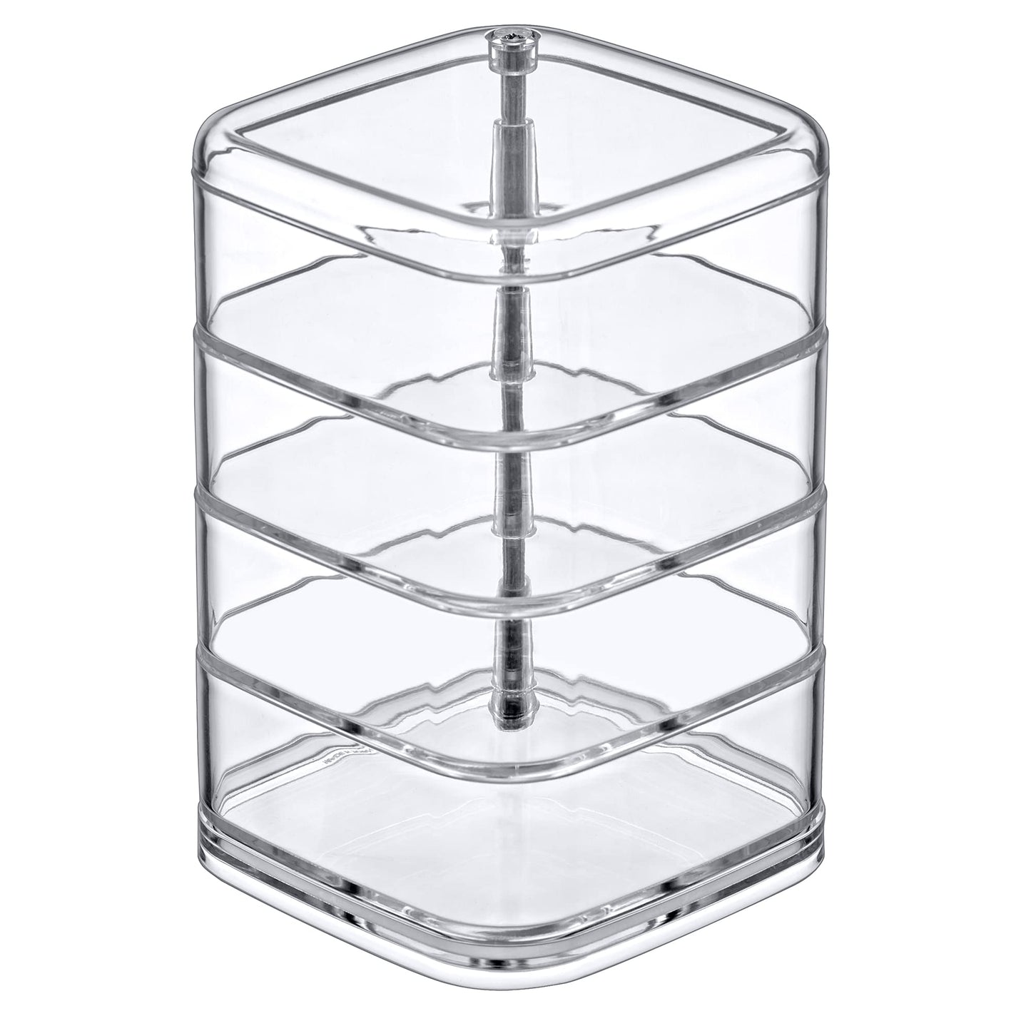 Amazing Abby - Inspire - 4-Tier Acrylic Hair Accessories Organizer with Lid, Plastic Jewelry Holder, Rotating Makeup Accessories Container, Beauty Supply Storage, Clear, Square (4.5" x 4.5")