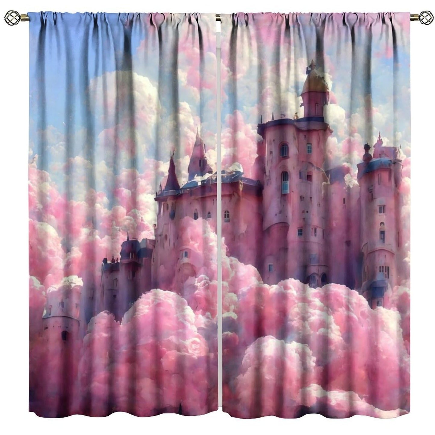 Pink Castle Curtains For Girls Colorful Cartoon Dream Magic Fairy Tale Word Castle Pattern Rod pocket Window Treatments for kids room Nursery Living Room 2 Panels Set 41x 45 in (No Blackout)