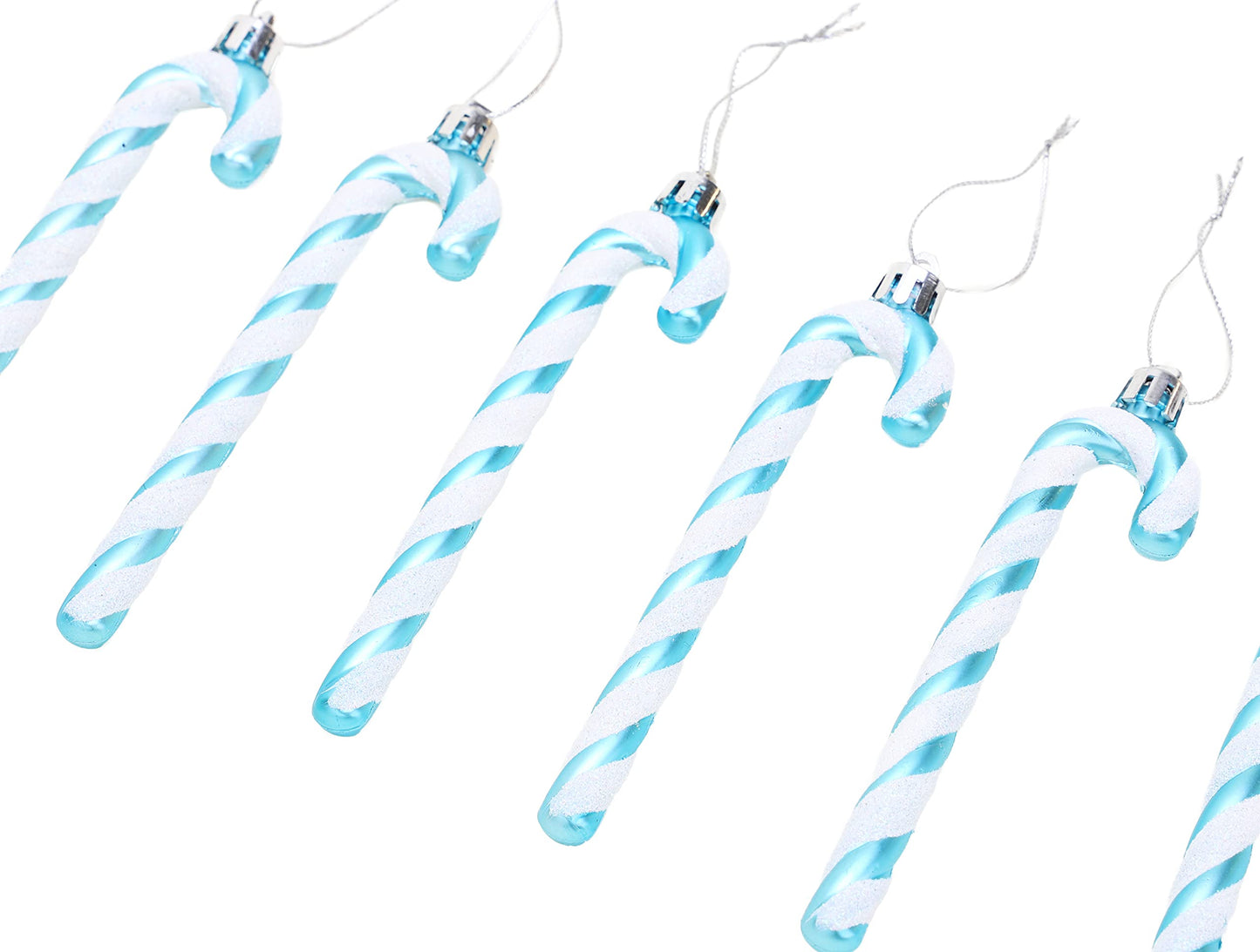 Christmas Concepts® Pack of 6-13cm Glitter Candy Cane Christmas Tree Decorations/Ornaments (Turquoise & White)