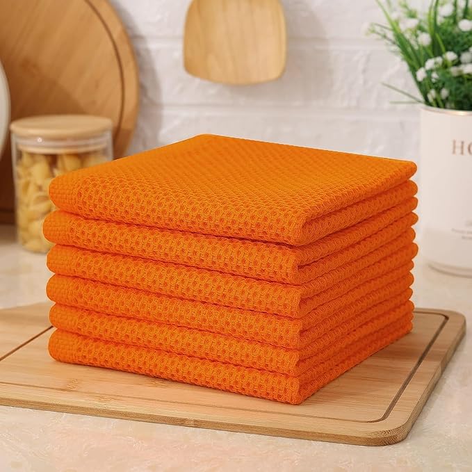 Kitinjoy 100% Cotton Kitchen Dish Cloths, 12 Pack Waffle Weave Ultra Soft