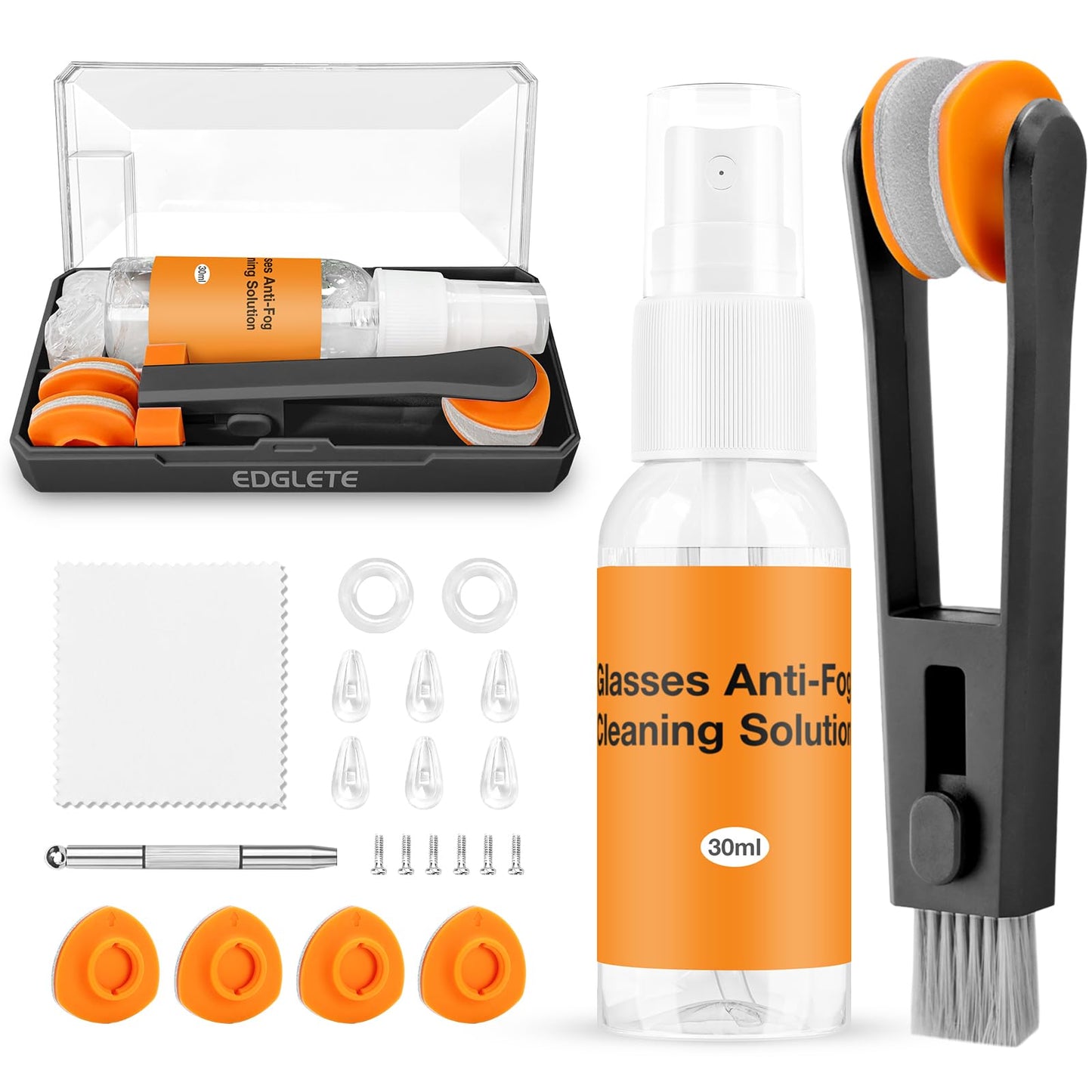 Glasses Cleaner Kit Eyeglass Cleaner, Anti Fog Spray with Microfiber Lens Cleaning Cloth, Glasses Repair Tool with Screws, Portable Travel Eyeglasses Cleaning Kit with Case