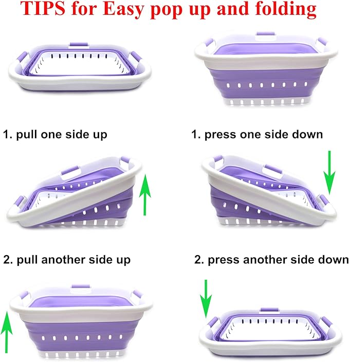 SAMMART 41L Collapsible 3 Handled Plastic Laundry Basket