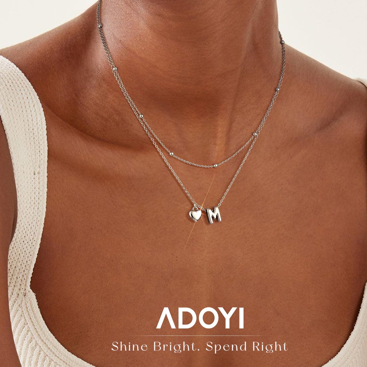 adoyi Silver Heart Initial Necklaces for Women 14k Gold Plated Layered bubble Letter Necklace Dainty Heart C Pendant Necklace Stack Birthday Valentines Gifts for Women Jewelry