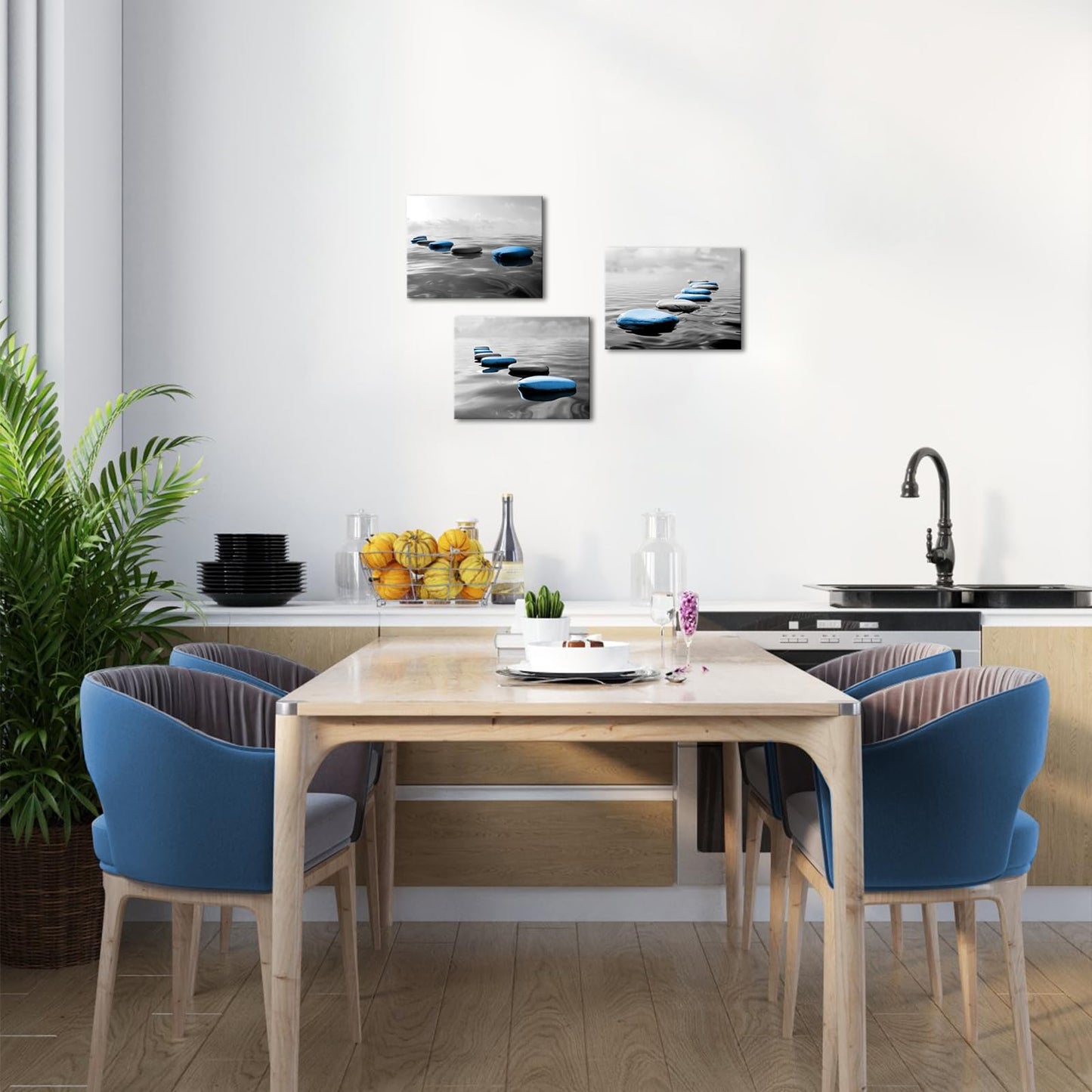 LyerArtork 3 Pieces Zen Wall Art Canvas Prints Gray Black and Blue Tranquil Zen Stones in Water Calming Modern Artwork Spa Bathroom Wall Decor for Yoga Studio Meditation Living Room 12x16inchx3