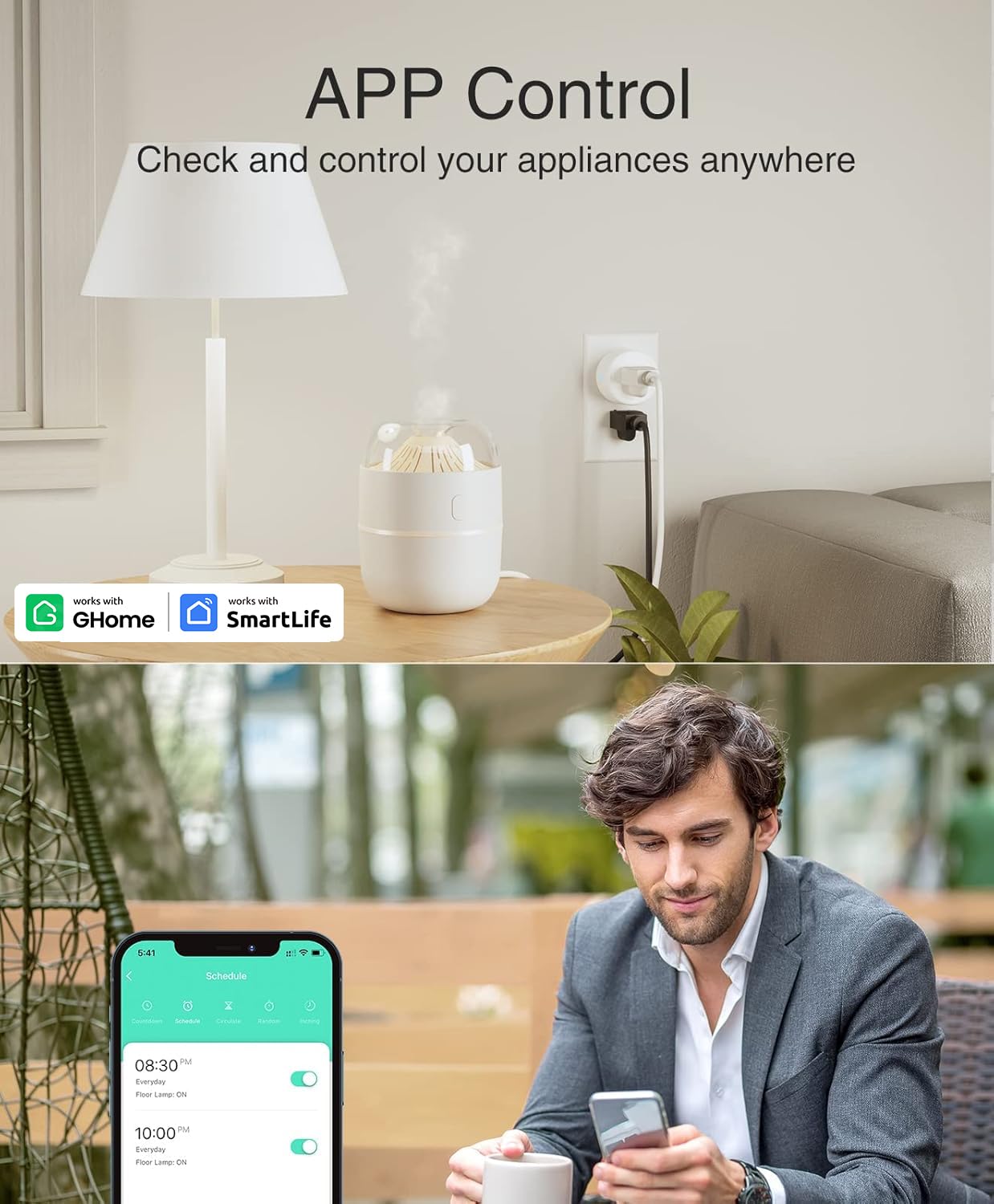 GHome Smart Mini Plug Compatible with Alexa and Google Home, WiFi Outlet Socket Remote Control with Timer Function, Only Supports 2.4GHz Network, No Hub Required, ETL FCC Listed (4 Pack), White